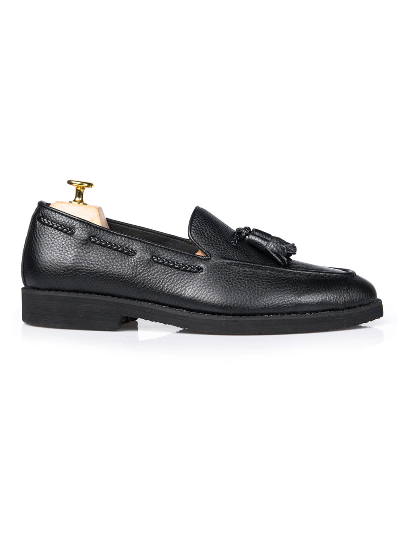 5-TASSEL-LOAFER-BLACK-PEBBLE-GRAIN-LEATHER-ZEVE-INTERNATIONAL-MEN-SHOES - Zeve