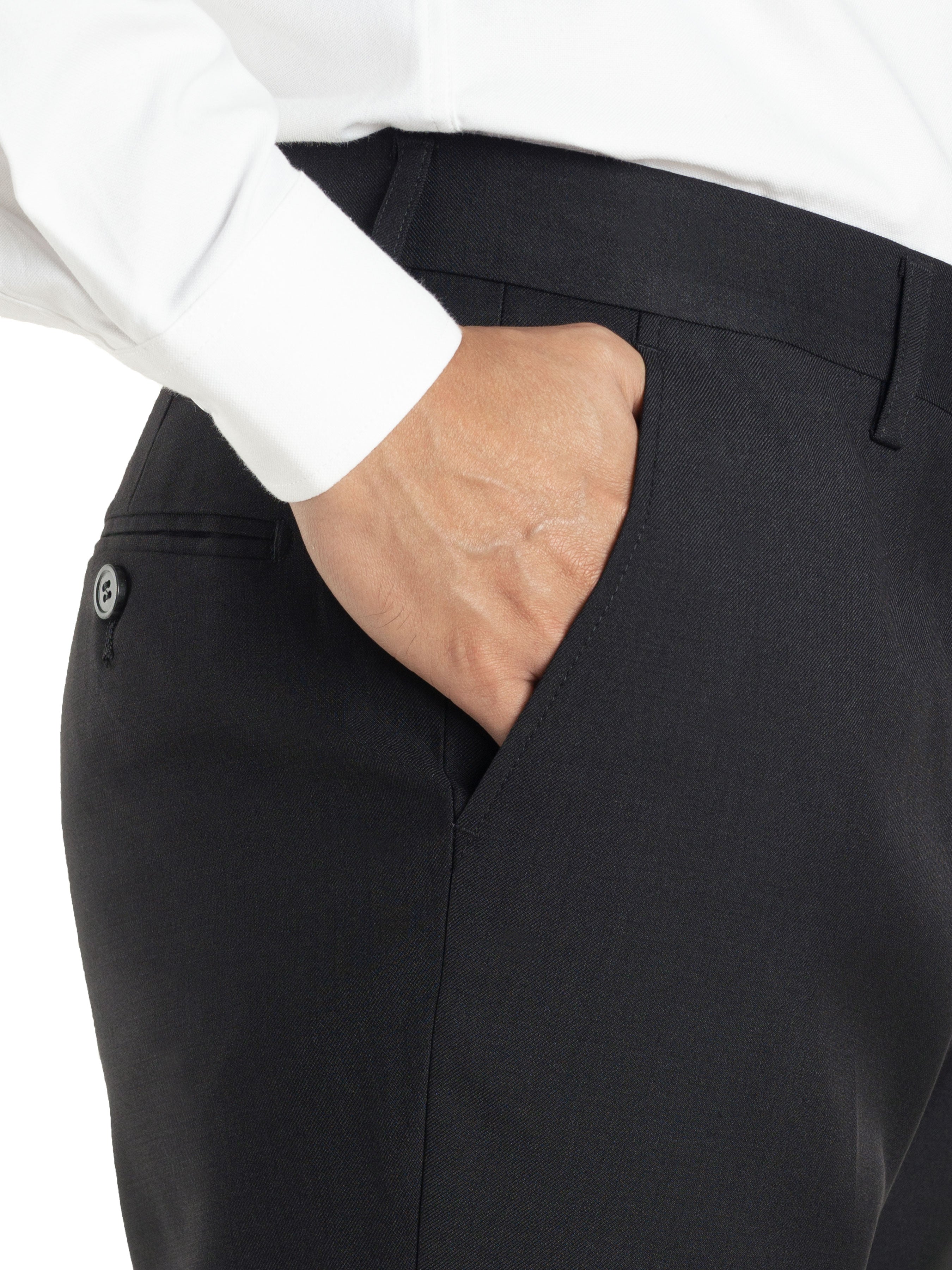 Trousers With Belt Loop - Jet Black Plain (Stretchable) - Zeve Shoes