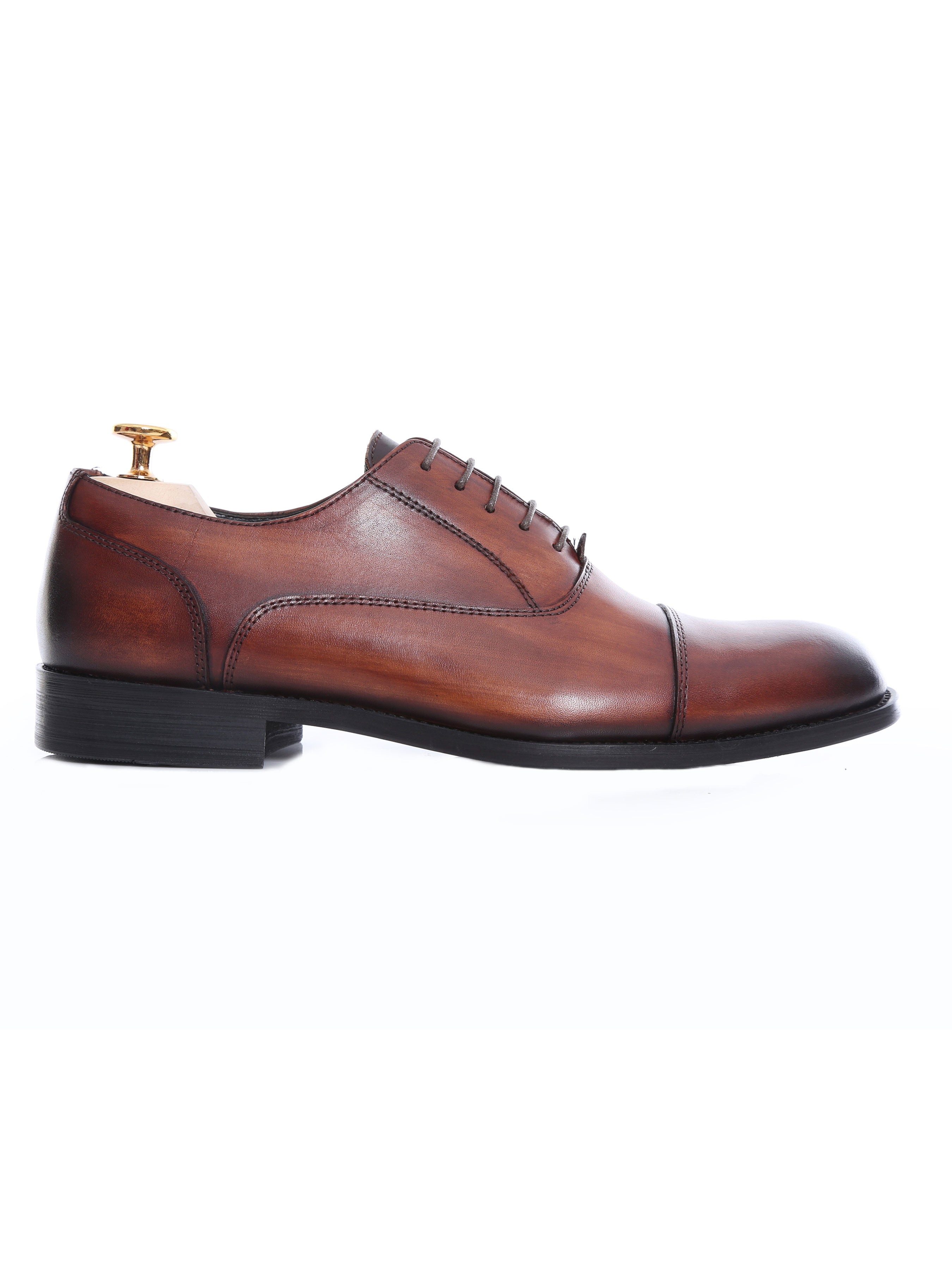 Oxford Cap Toe - Cognac Tan Lace Up (Hand Painted Patina) - Zeve Shoes