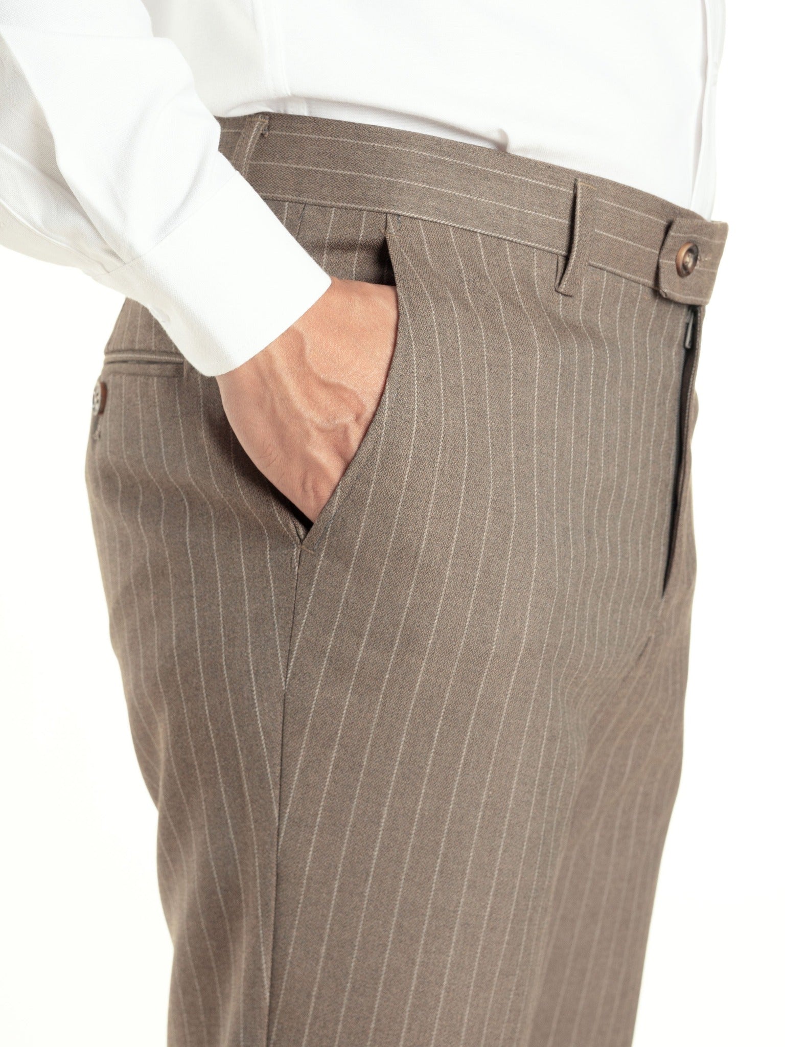 Trousers With Belt Loop - Brown Pinstripes (Stretchable) - Zeve Shoes