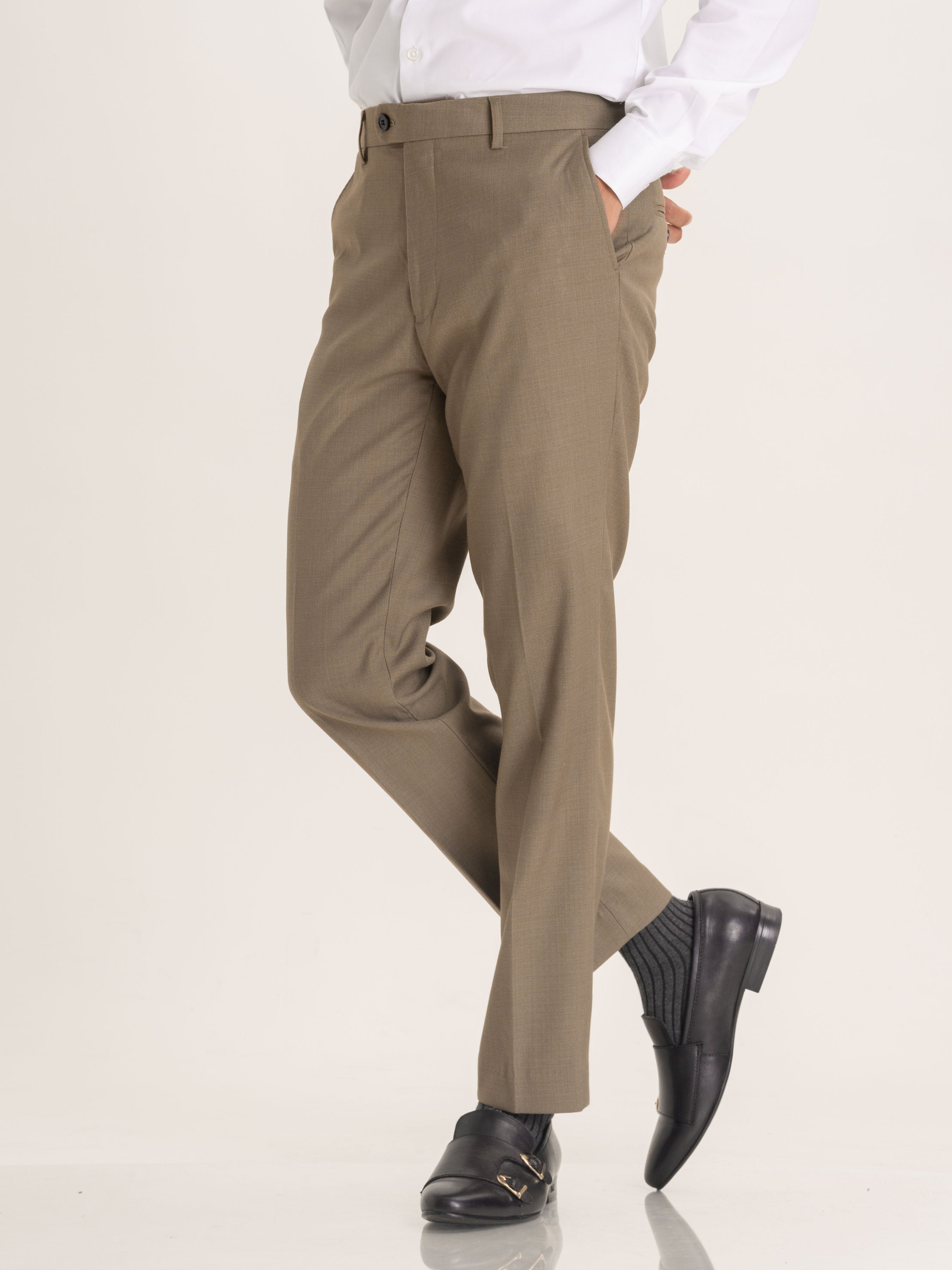 Trousers With Belt Loop - Khakis Plain (Stretchable) - Zeve Shoes
