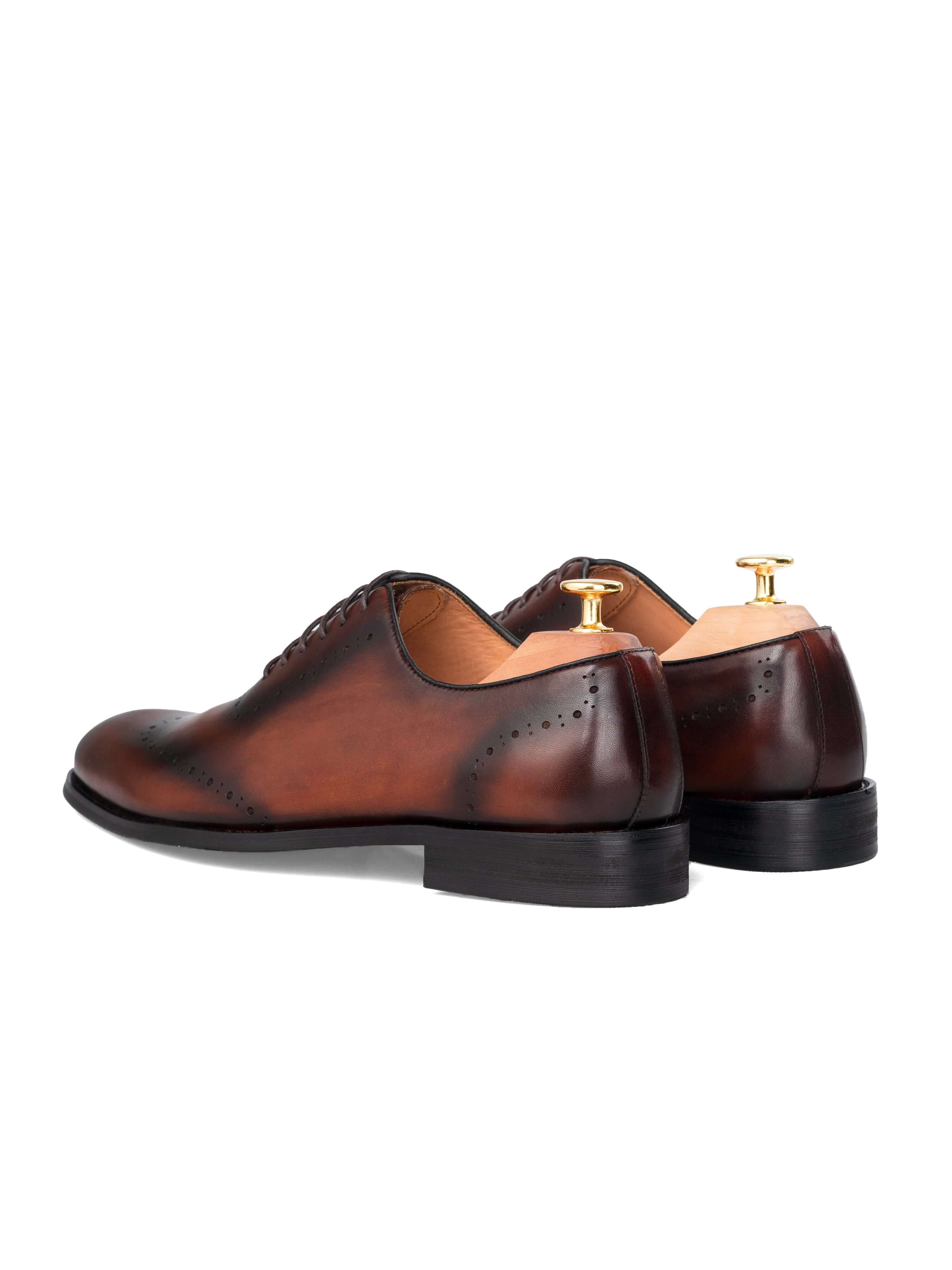 Wholecut Oxford Wingtip - Duo-Tone Cognac Tan Lace up (Hand Painted Patina)