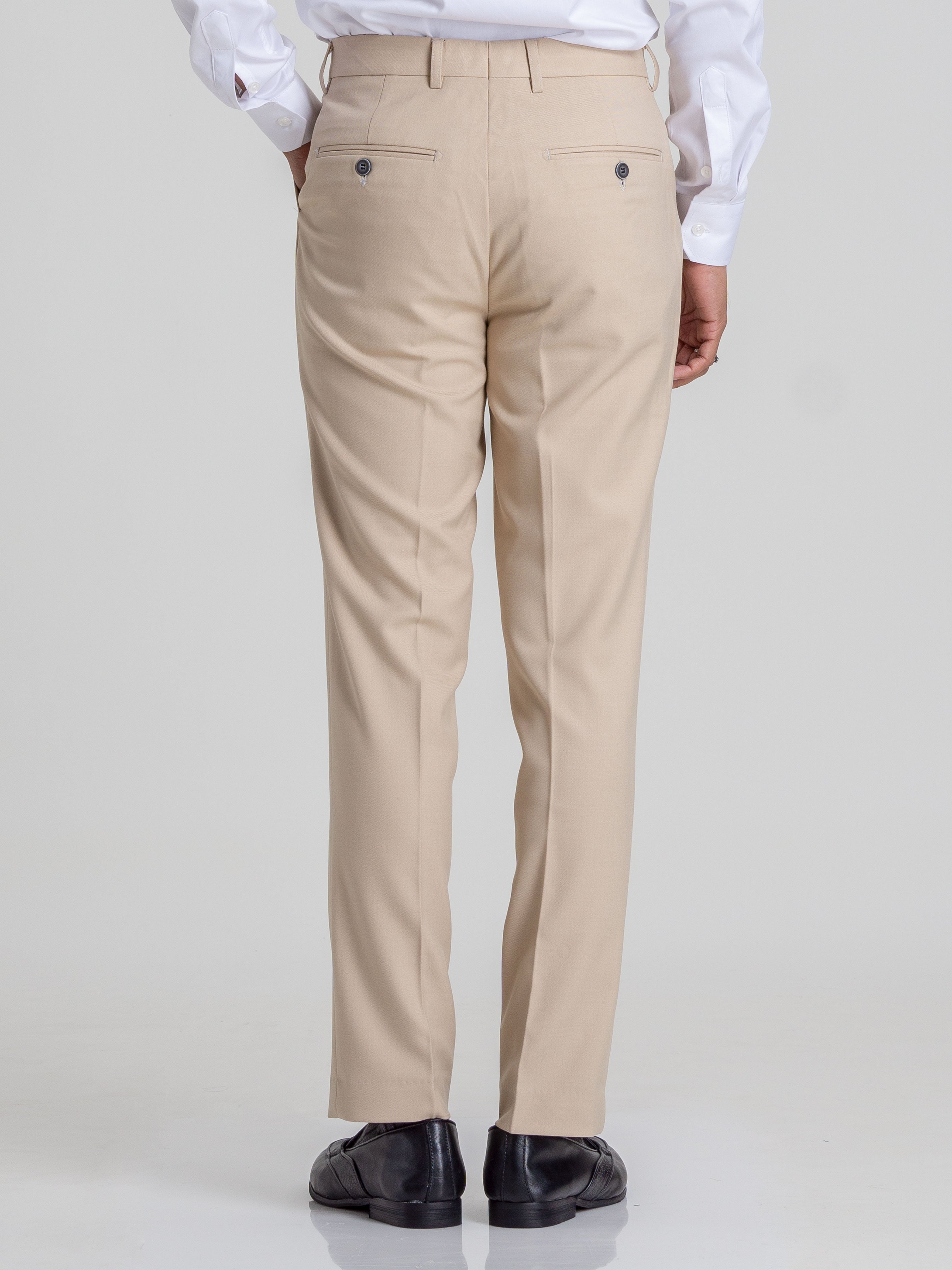 Trousers With Belt Loop - Beige Plain (Stretchable) - Zeve Shoes