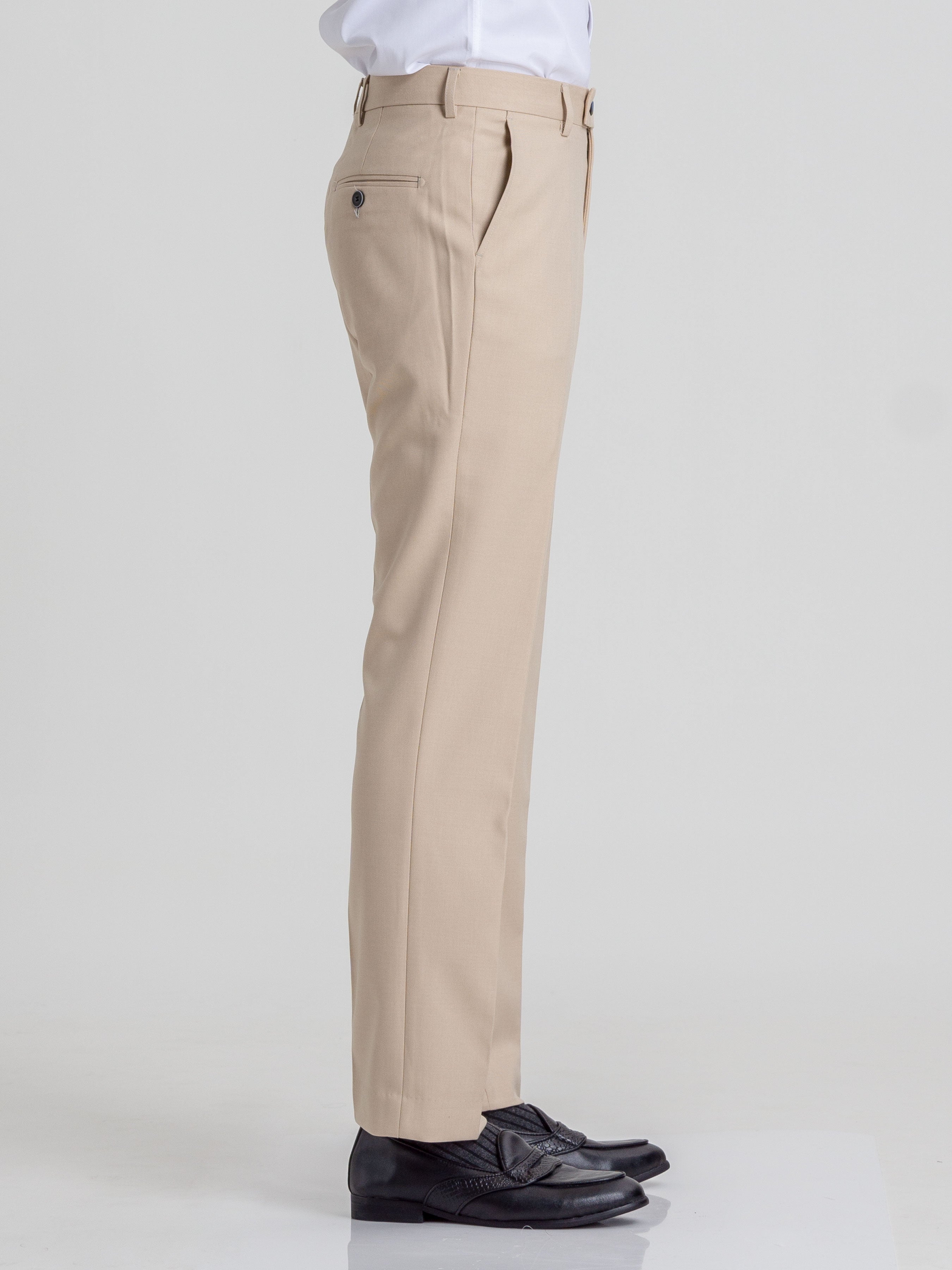 Trousers With Belt Loop - Beige Plain (Stretchable) - Zeve Shoes