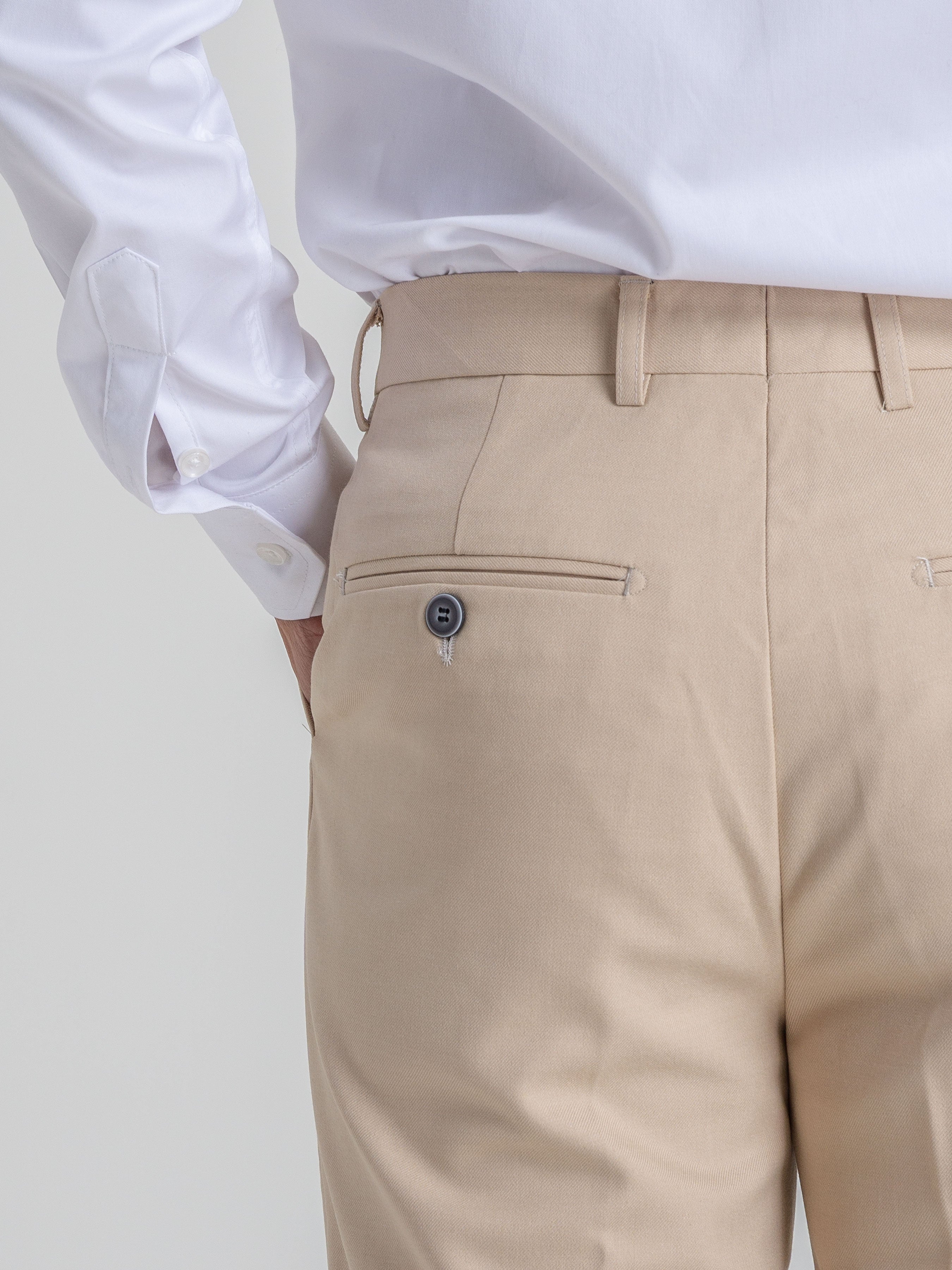 Trousers With Belt Loop - Beige Plain (Stretchable) - Zeve Shoes