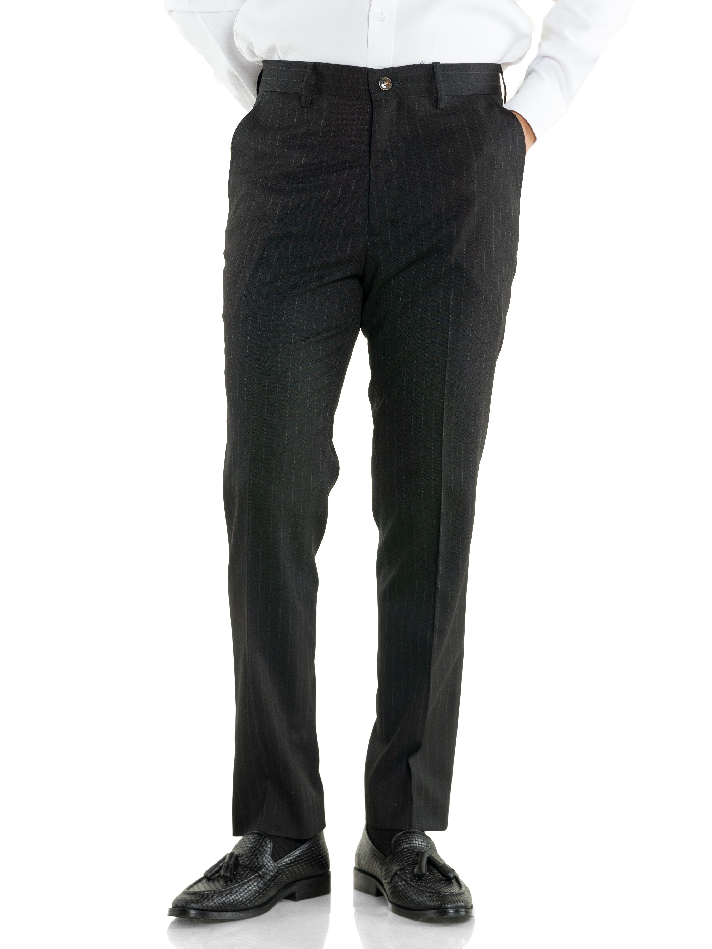 Trousers With Belt Loop - Black Pinstripes (Stretchable) - Zeve Shoes