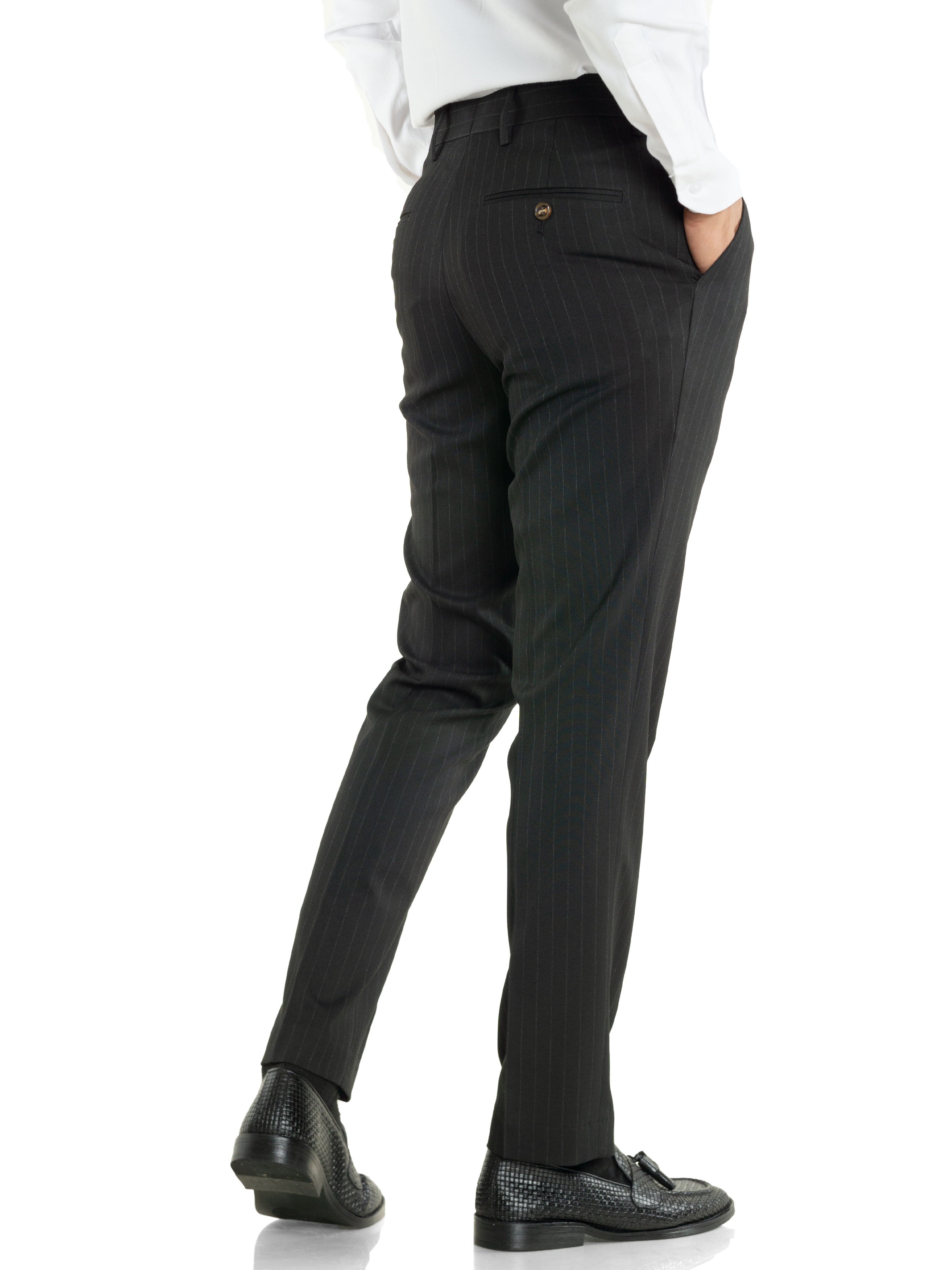 Trousers With Belt Loop - Black Pinstripes (Stretchable) - Zeve Shoes
