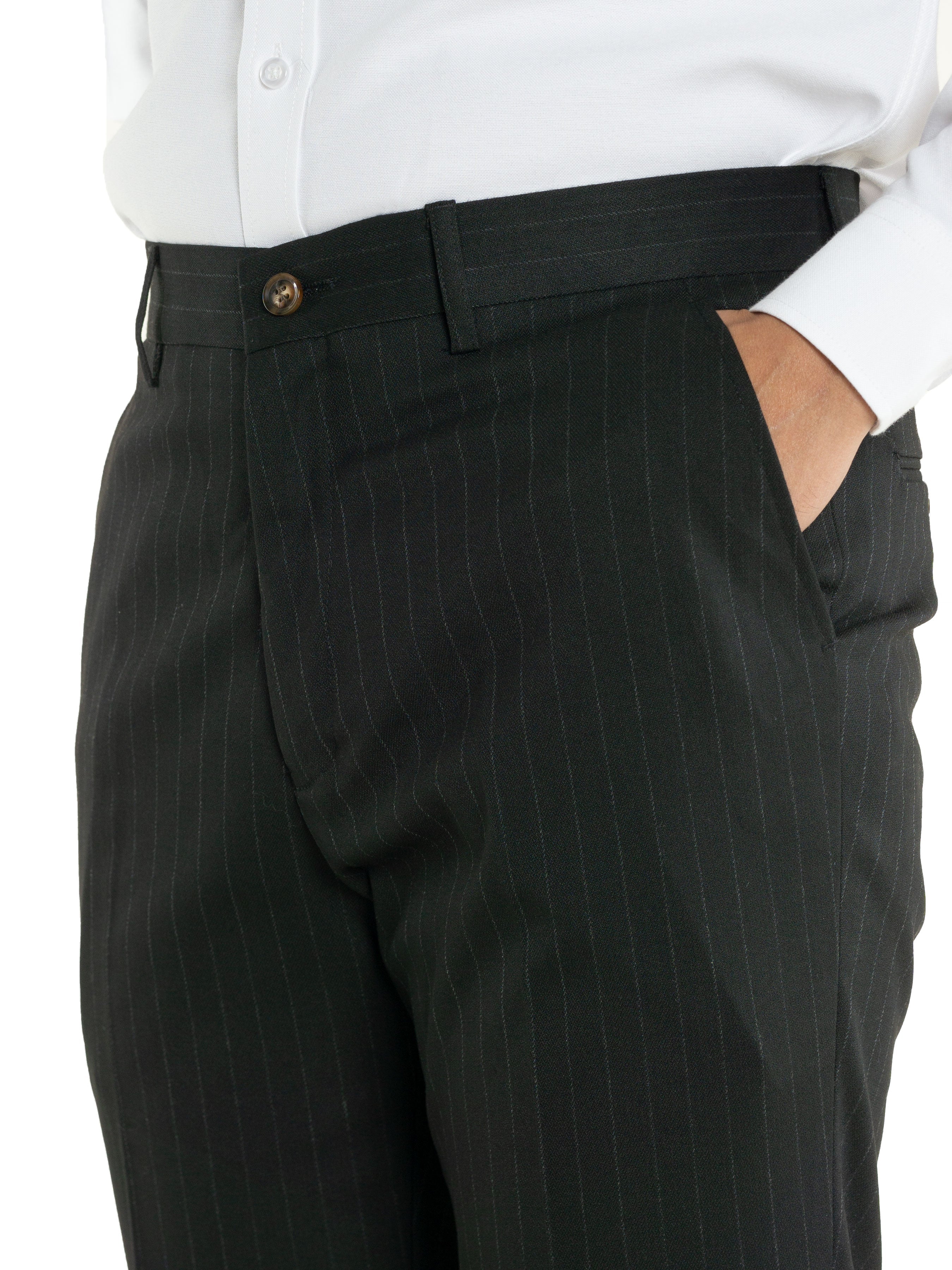 Trousers With Belt Loop - Black Pinstripes (Stretchable) - Zeve Shoes