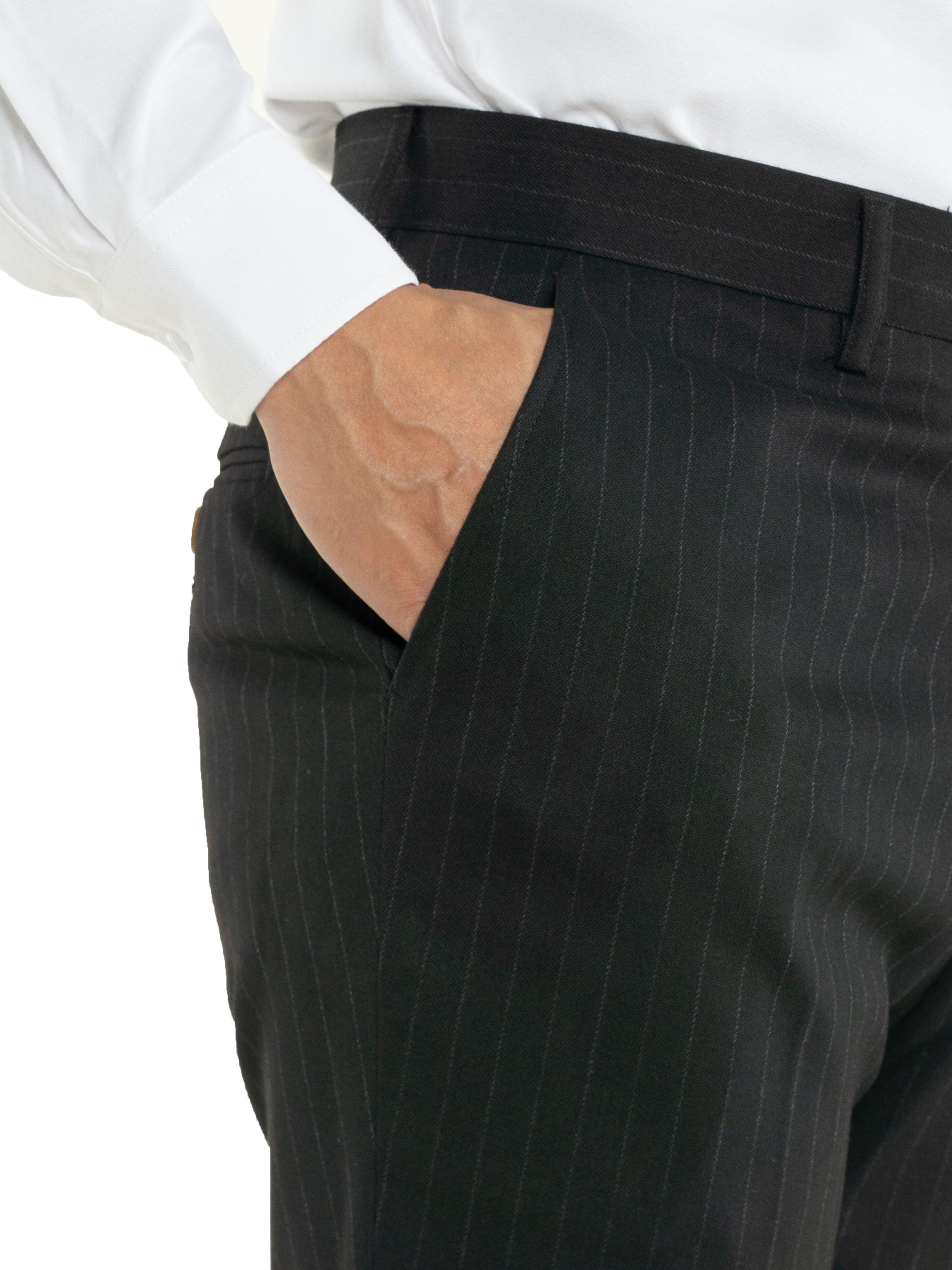 Trousers With Belt Loop - Black Pinstripes (Stretchable) - Zeve Shoes