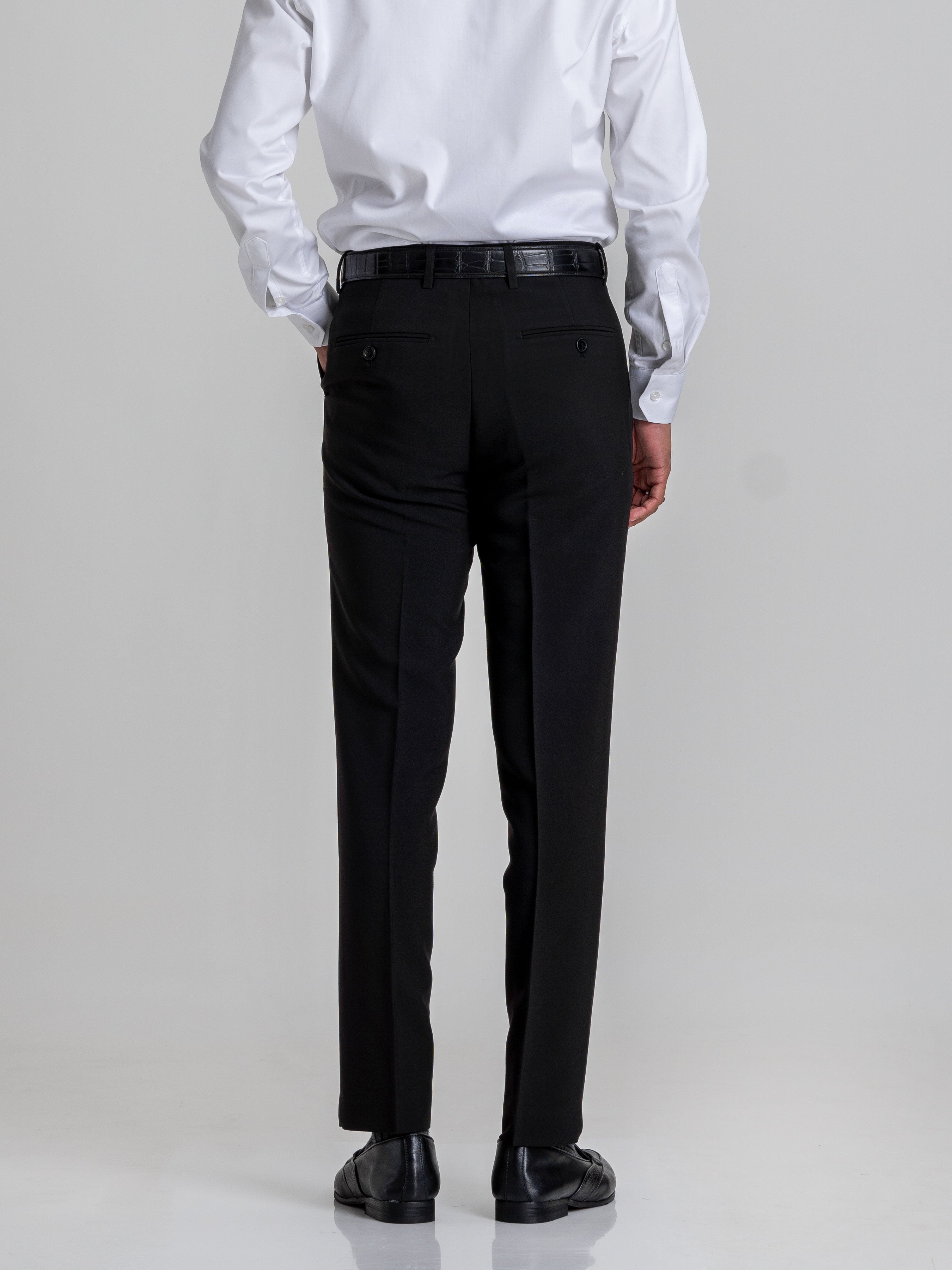 Trousers With Belt Loop - Black Plain (Stretchable) - Zeve Shoes