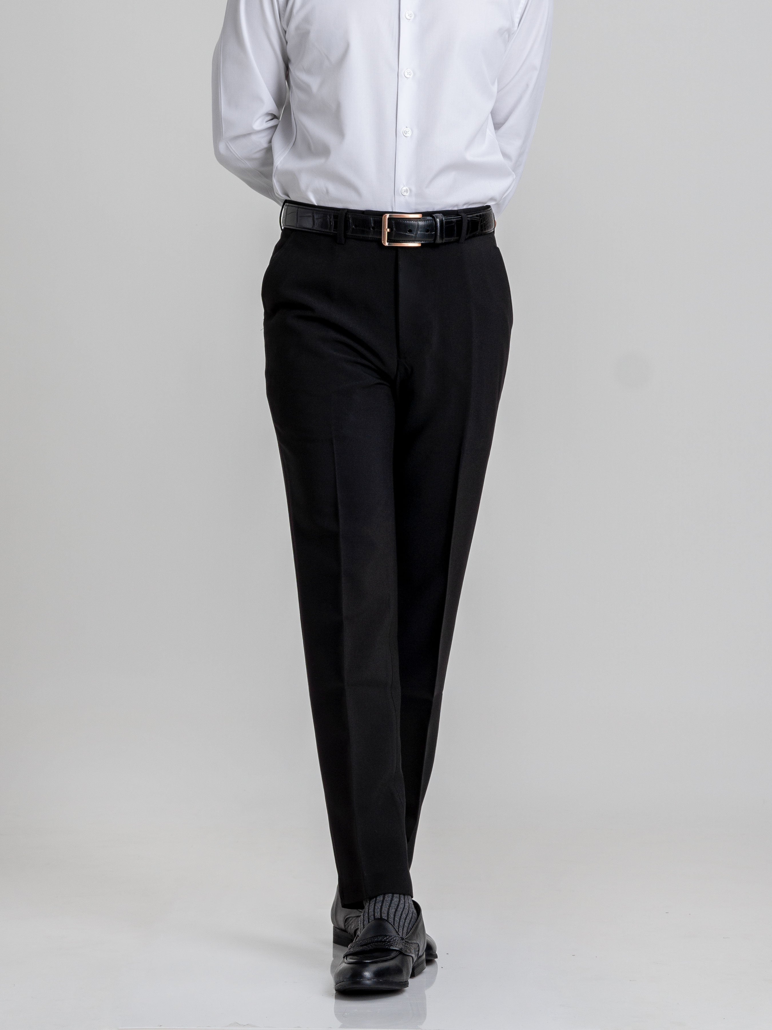 Trousers With Belt Loop - Black Plain (Stretchable) - Zeve Shoes