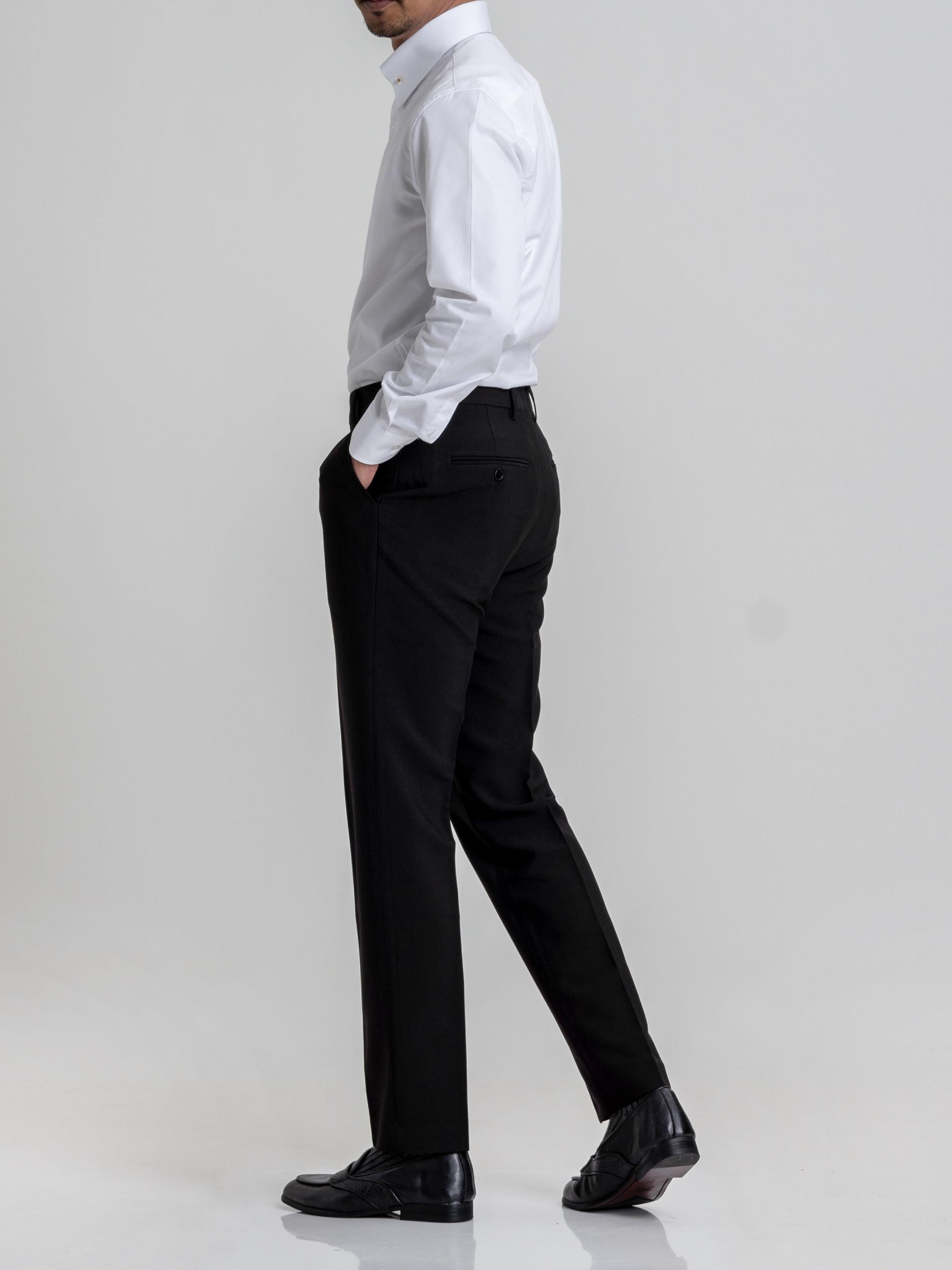 Trousers With Belt Loop - Black Plain (Stretchable) - Zeve Shoes
