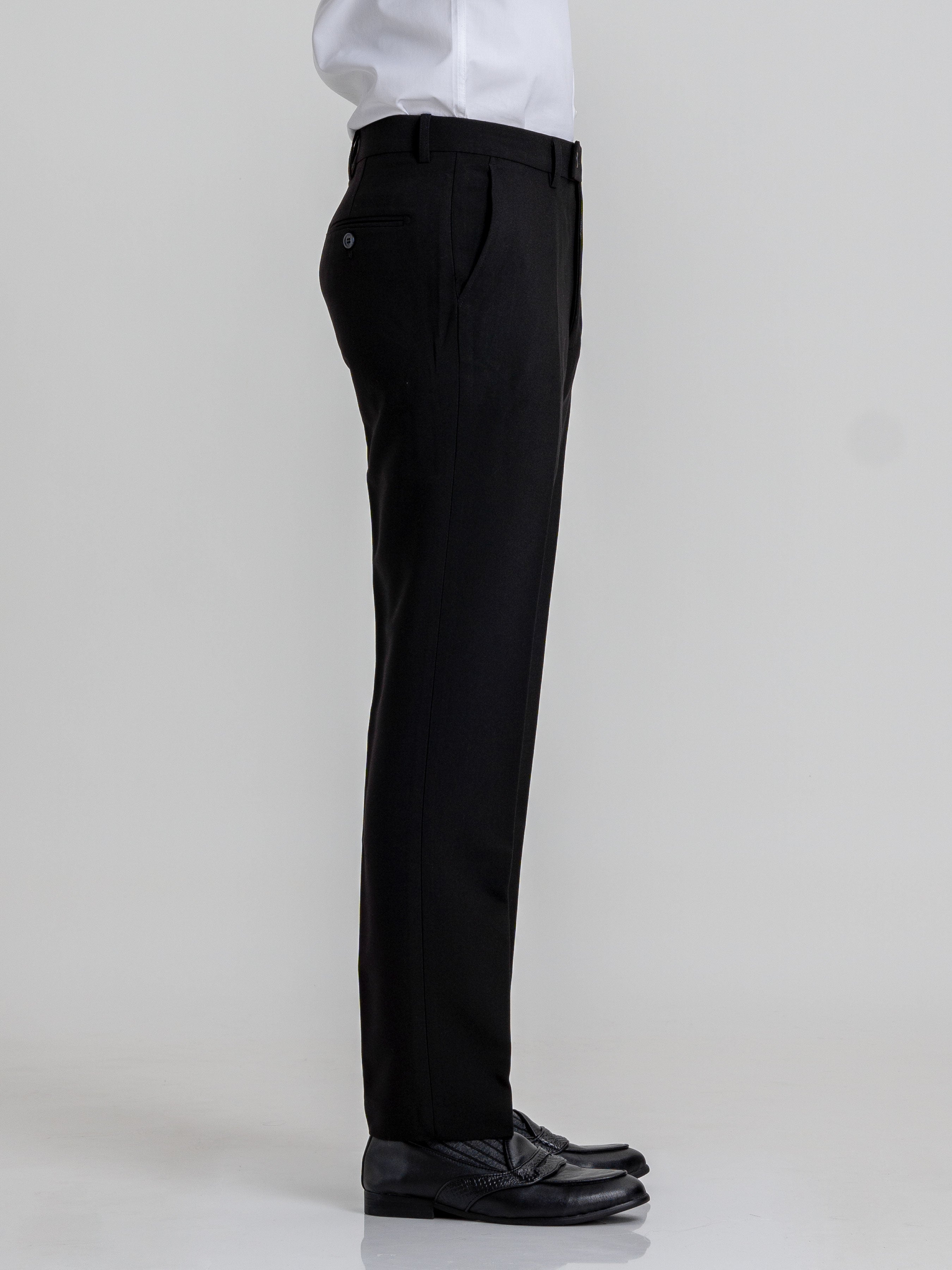 Trousers With Belt Loop - Black Plain (Stretchable) - Zeve Shoes