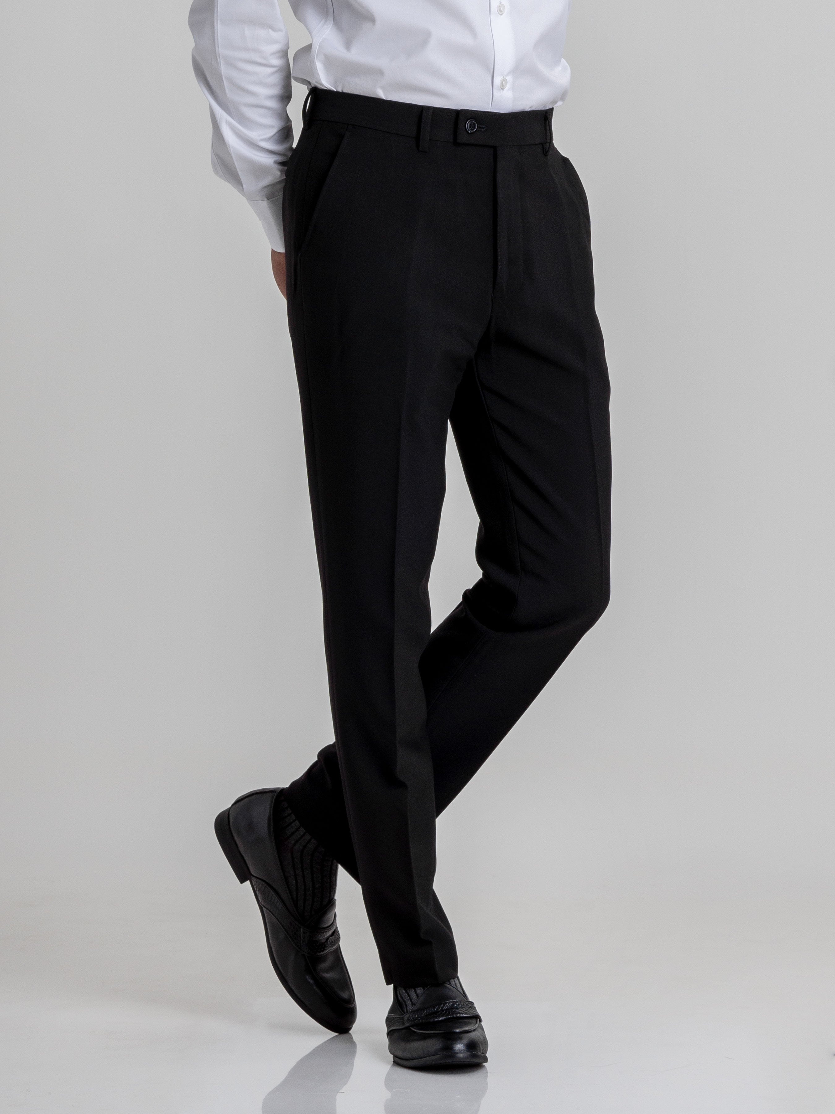 Trousers With Belt Loop - Black Plain (Stretchable) - Zeve Shoes