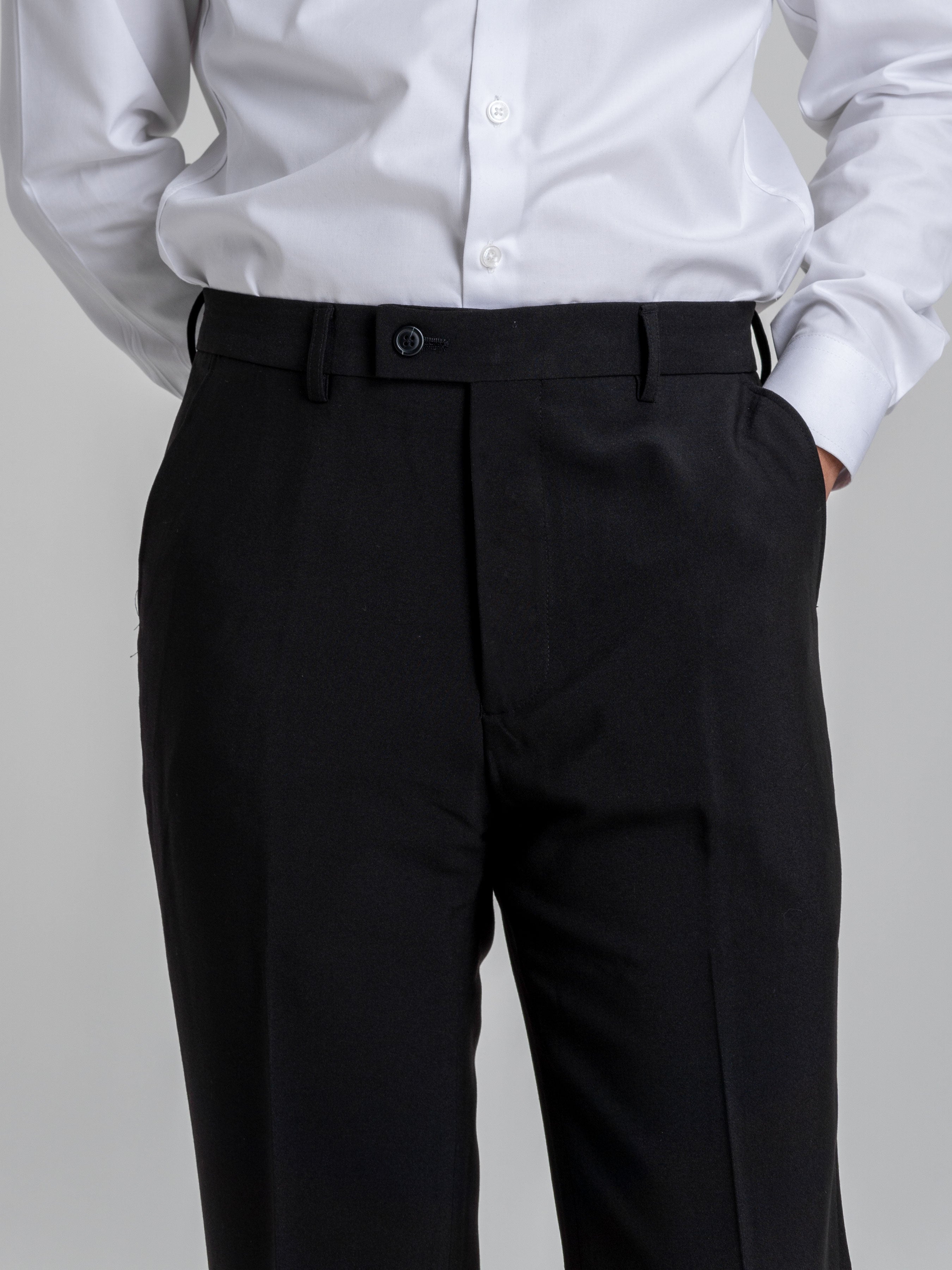 Trousers With Belt Loop - Black Plain (Stretchable) - Zeve Shoes
