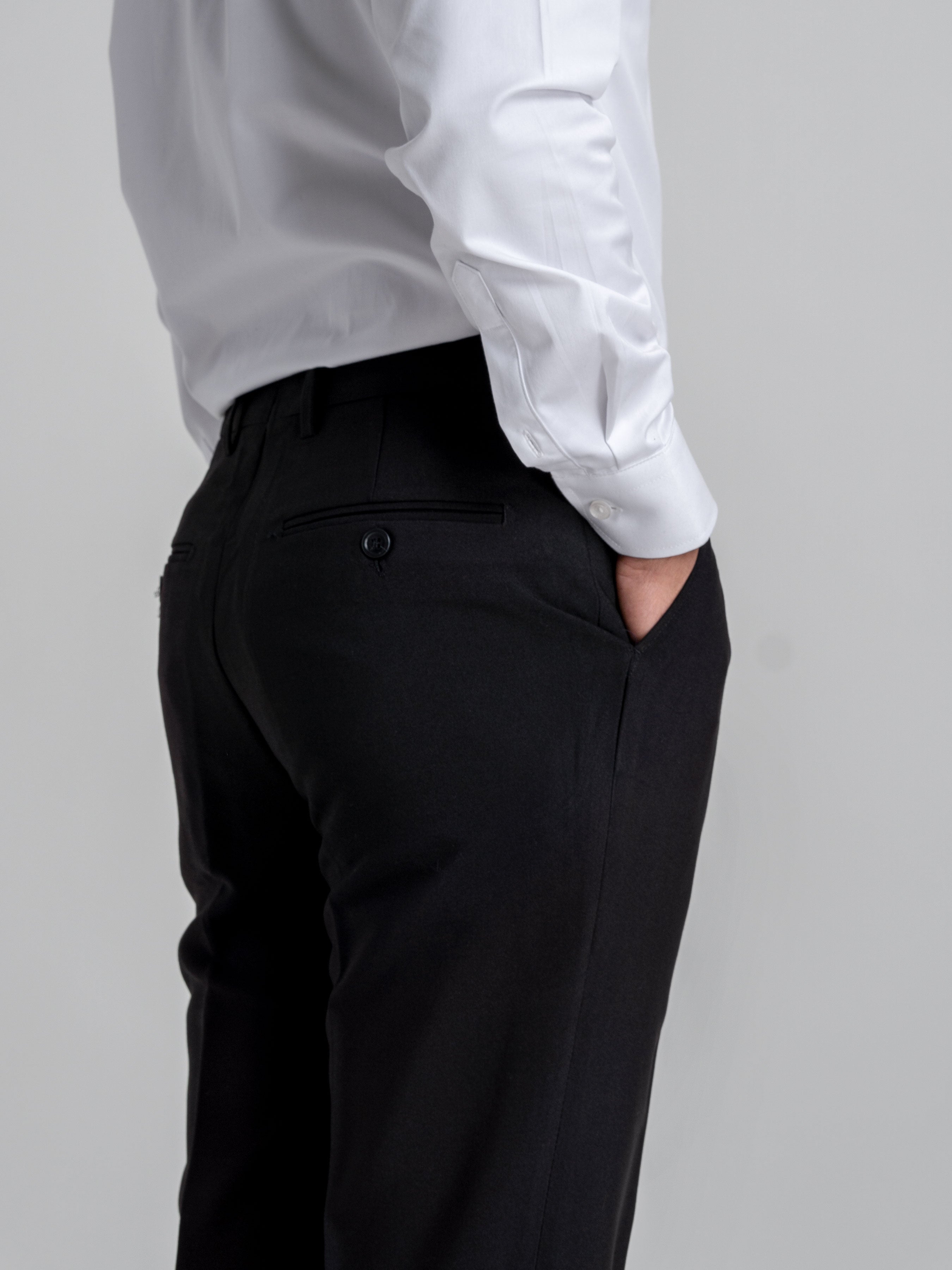 Trousers With Belt Loop - Black Plain (Stretchable) - Zeve Shoes