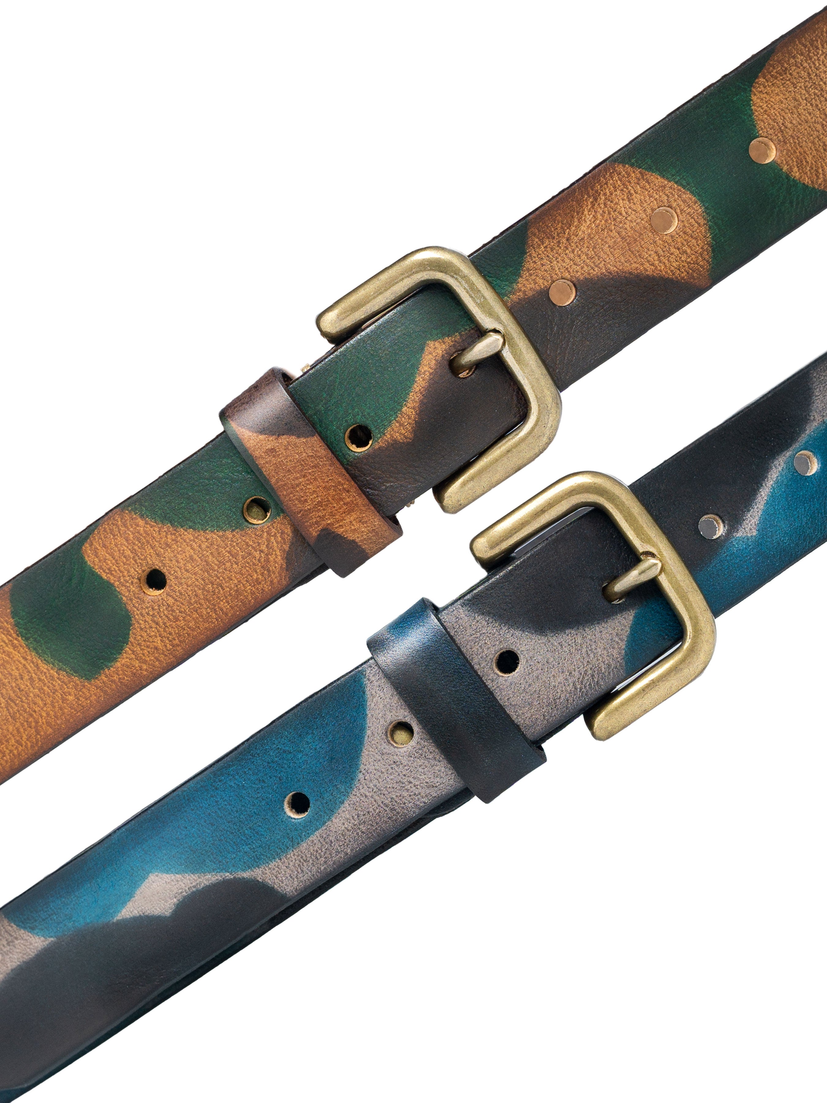 Camou Leather Belt with Square Gold-toned Buckle - Zeve Shoes