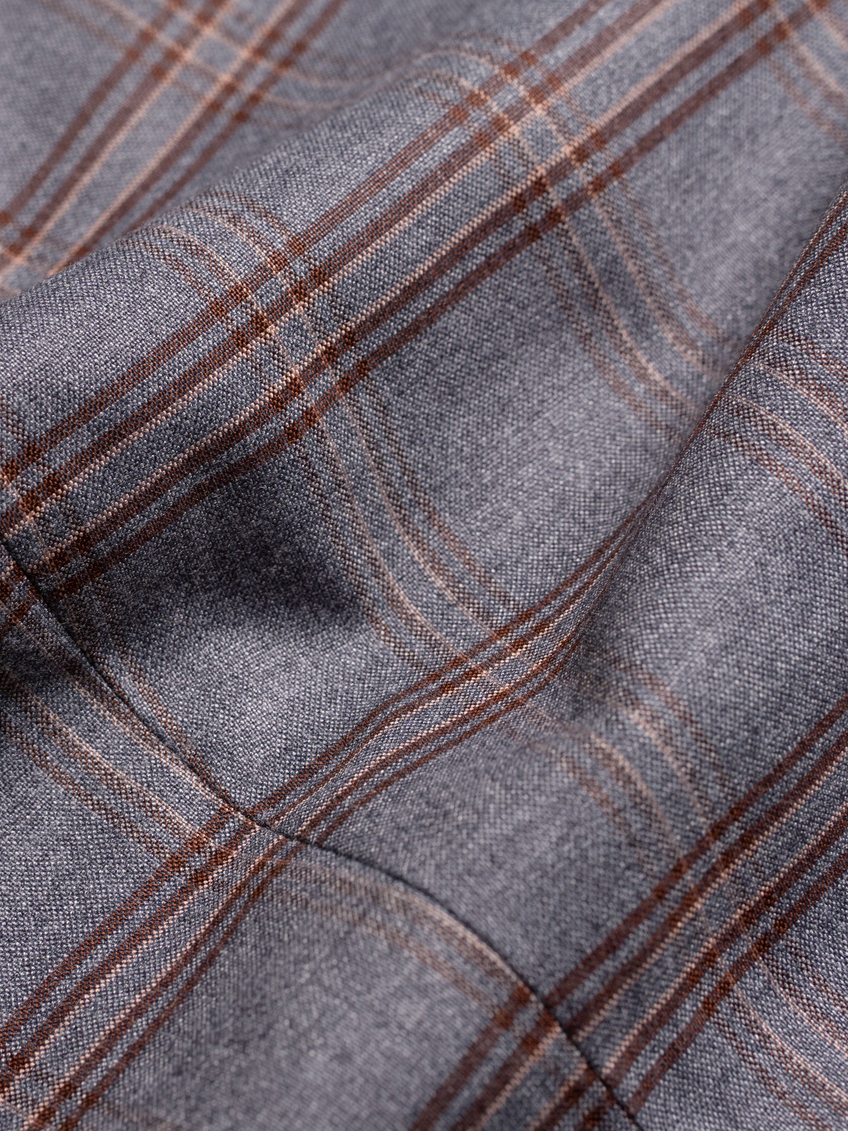 Trousers With Belt Loop - Grey with Brown Checkered (Stretchable) - Zeve Shoes