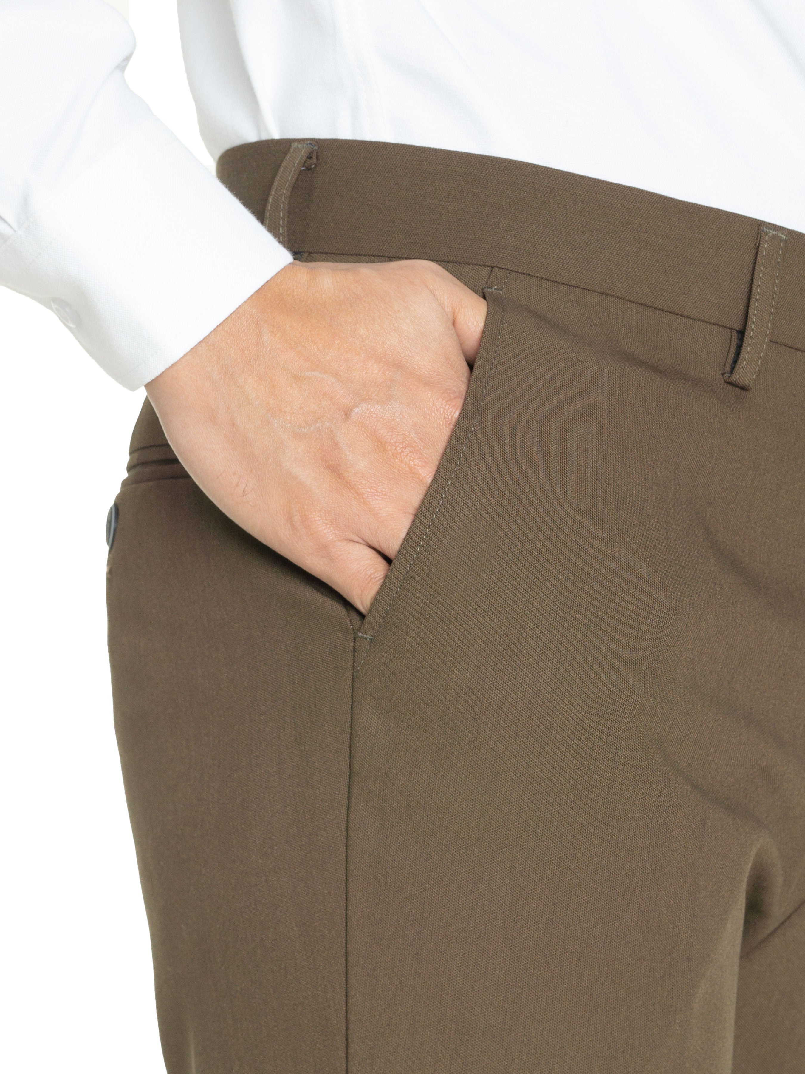 Trousers With Belt Loop - Coffee Plain (Stretchable) - Zeve Shoes