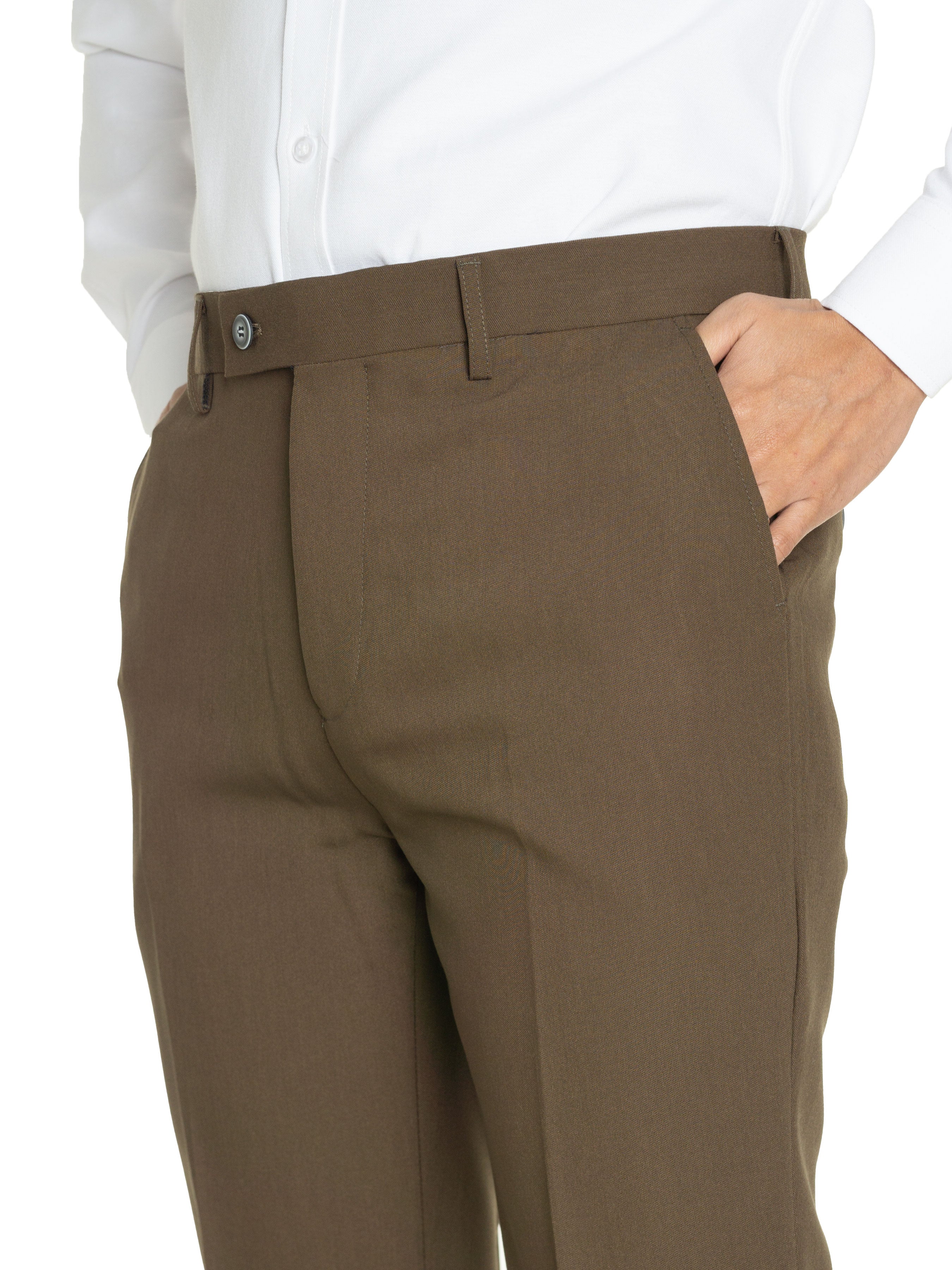 Trousers With Belt Loop - Coffee Plain (Stretchable) - Zeve Shoes
