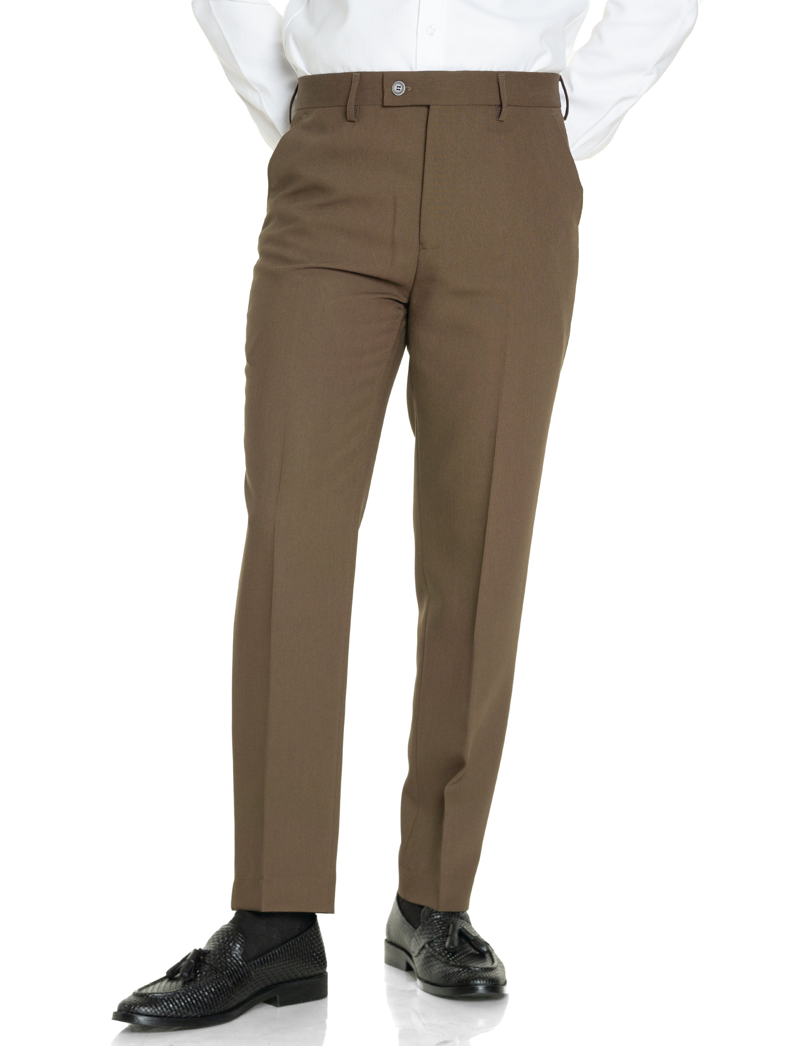Trousers With Belt Loop - Coffee Plain (Stretchable) - Zeve Shoes