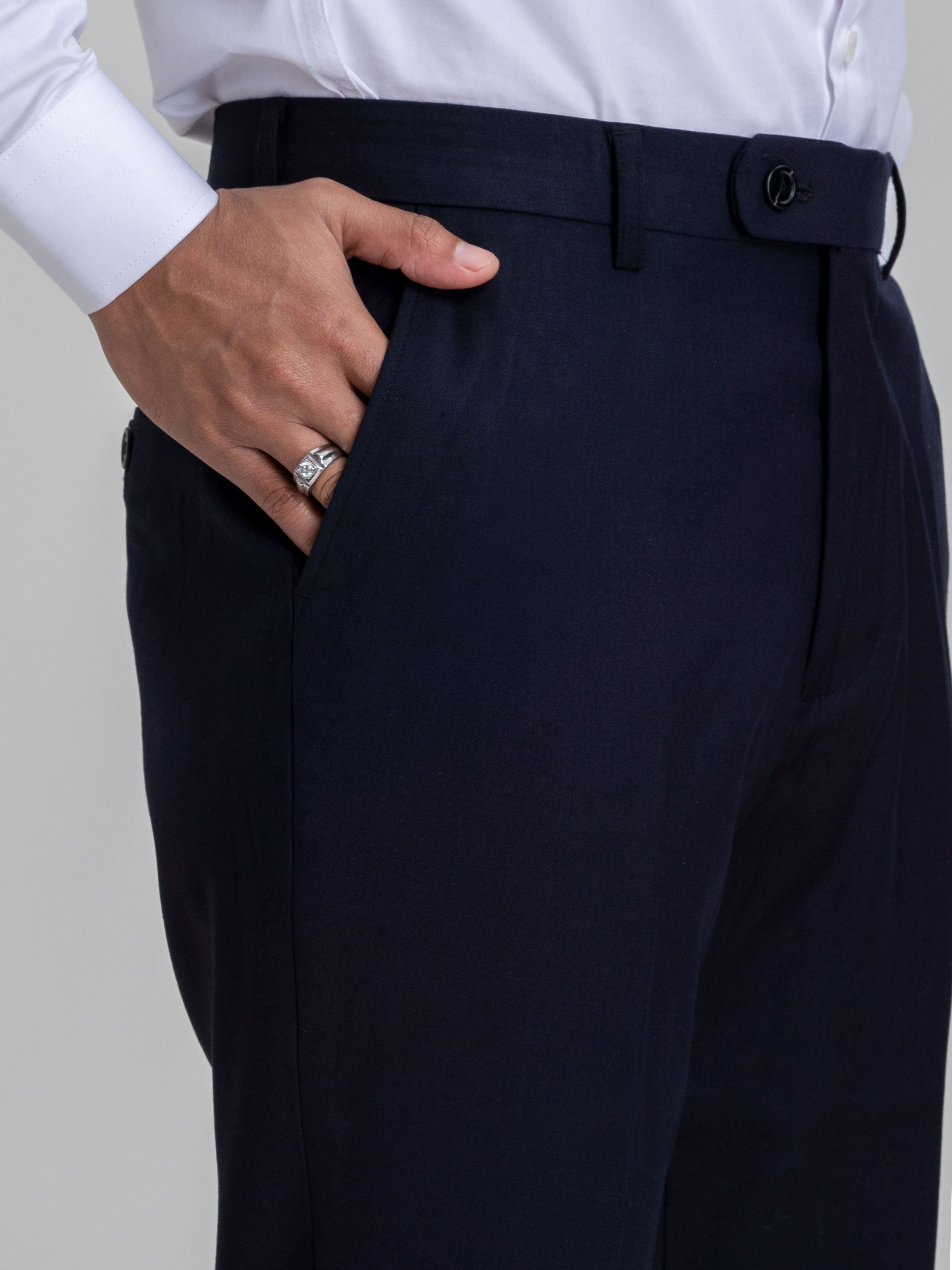Trousers With Belt Loop - Deep Blue Plain (Stretchable) - Zeve Shoes