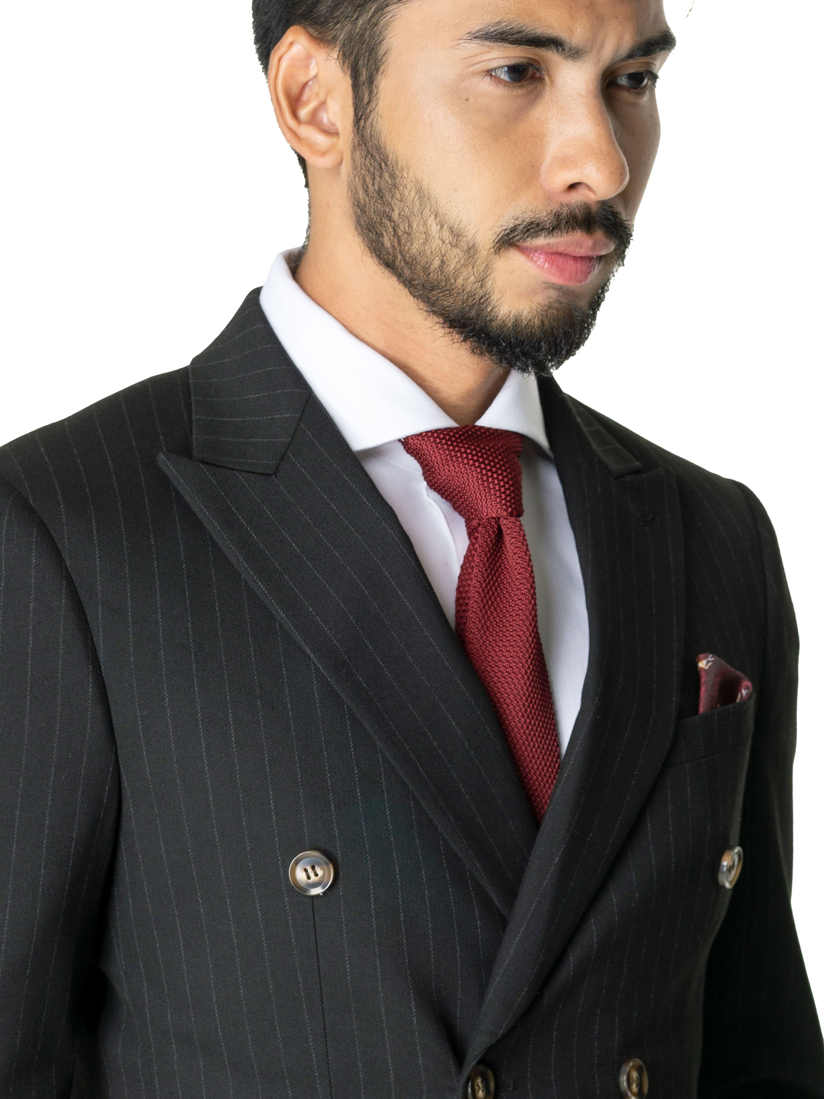 Double Breasted Suit Blazer - Black Stripes (Peak Lapel) - Zeve Shoes