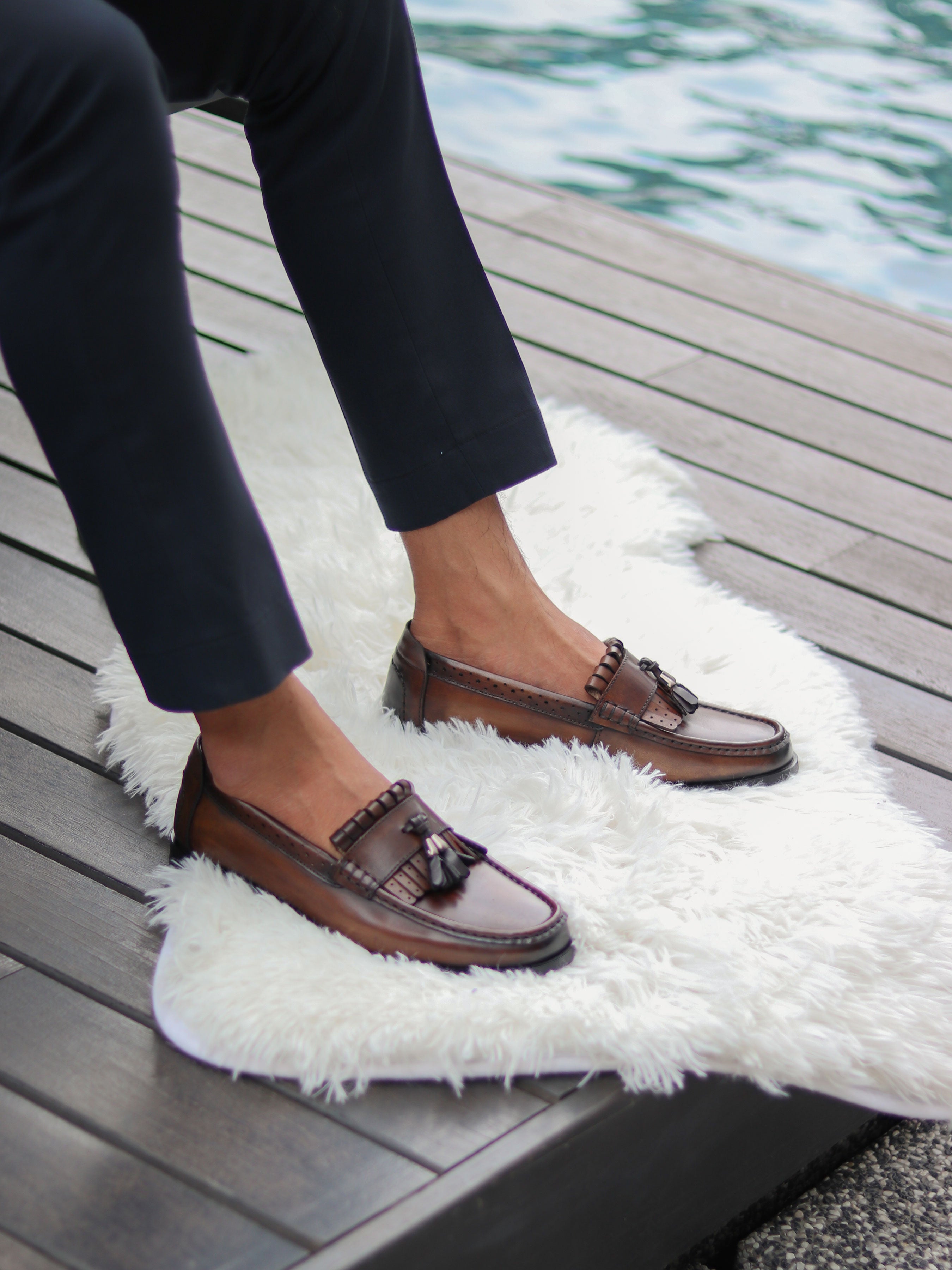 Fringe Classic Loafer - Khakis with Tassel (Hand Painted Patina) - Zeve Shoes