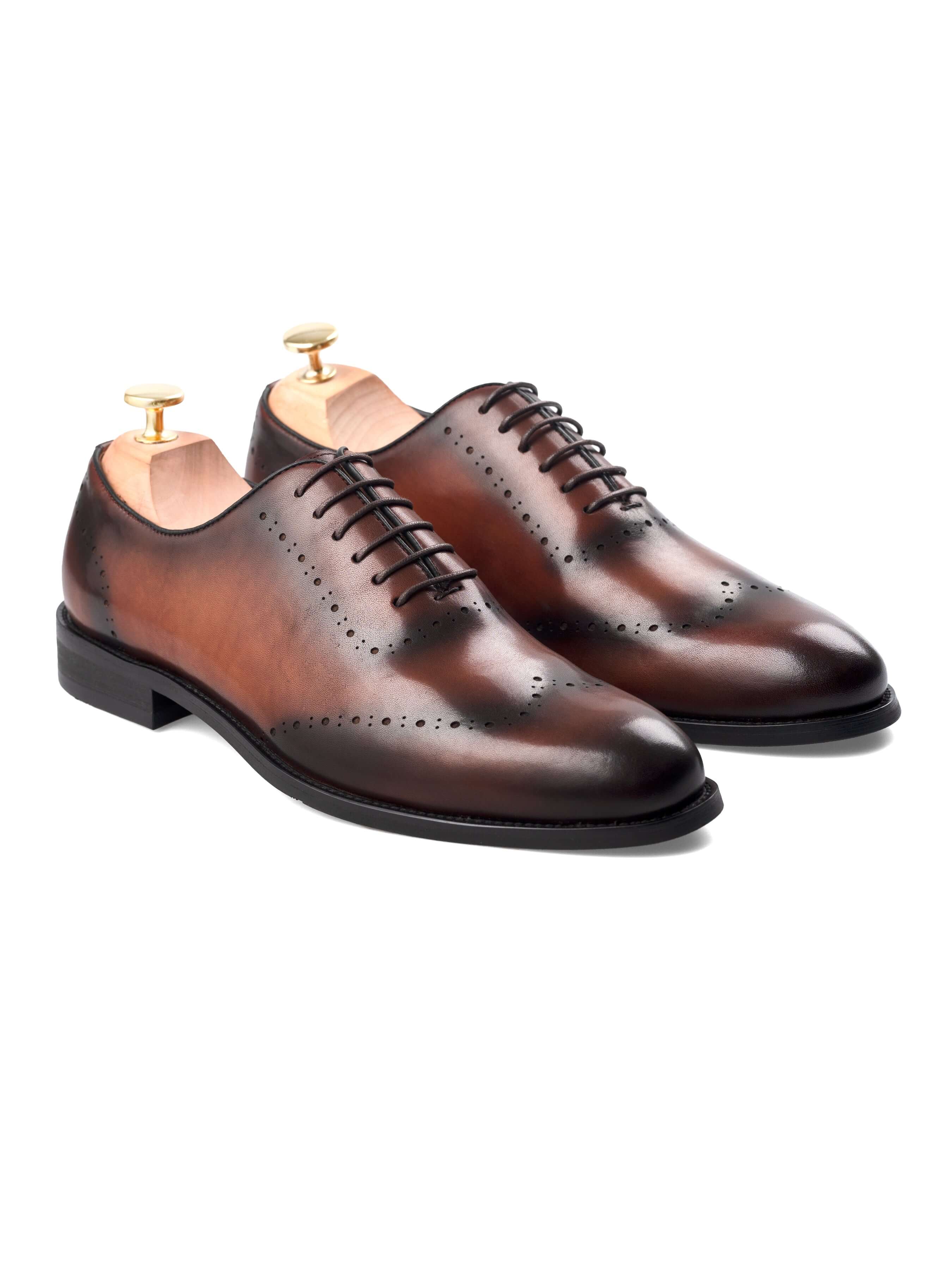 Wholecut Oxford Wingtip - Duo-Tone Cognac Tan Lace up (Hand Painted Patina)