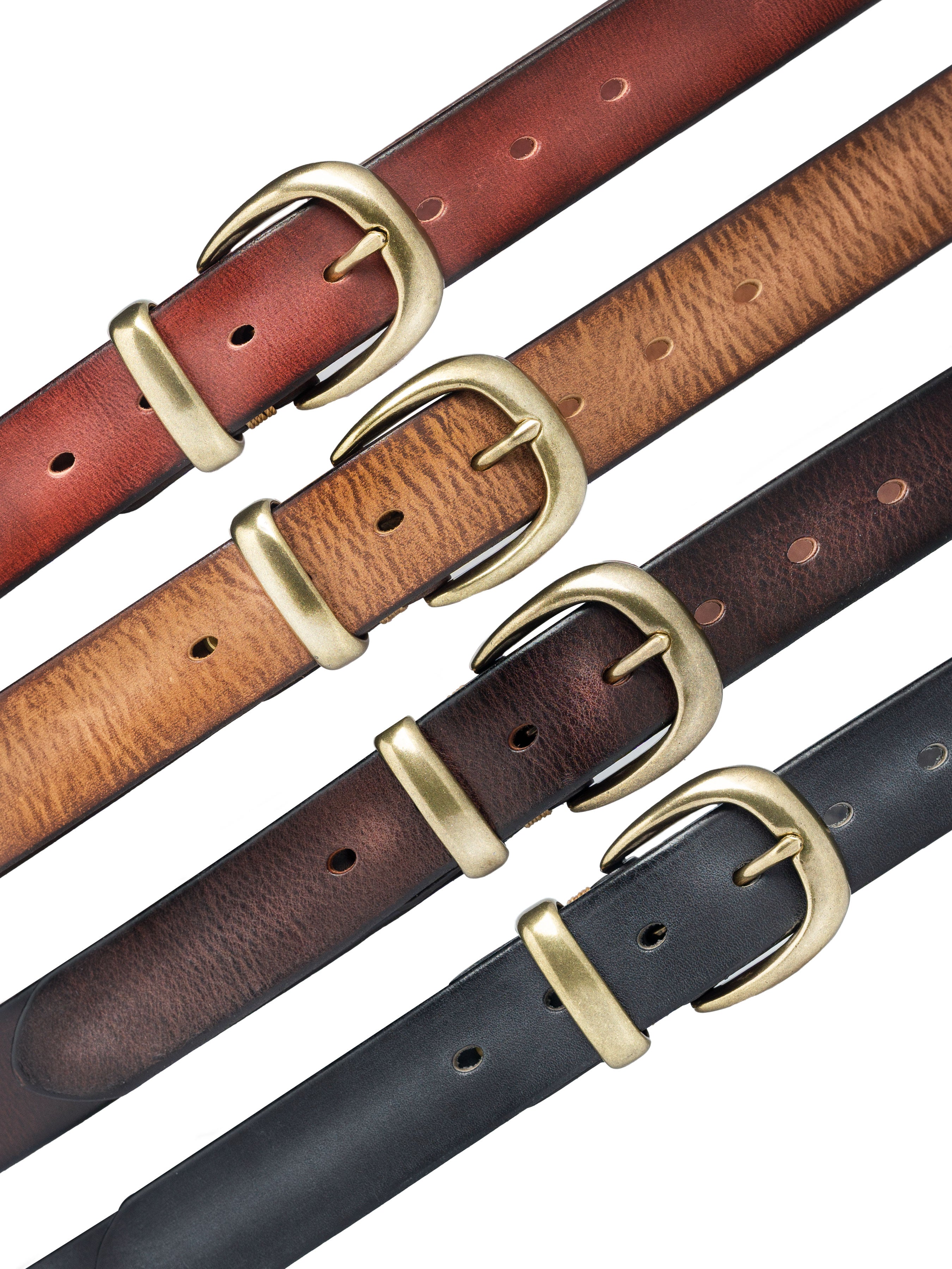 Italian Rustic Leather Belt with Horseshoe Gold-toned Buckle - Zeve Shoes