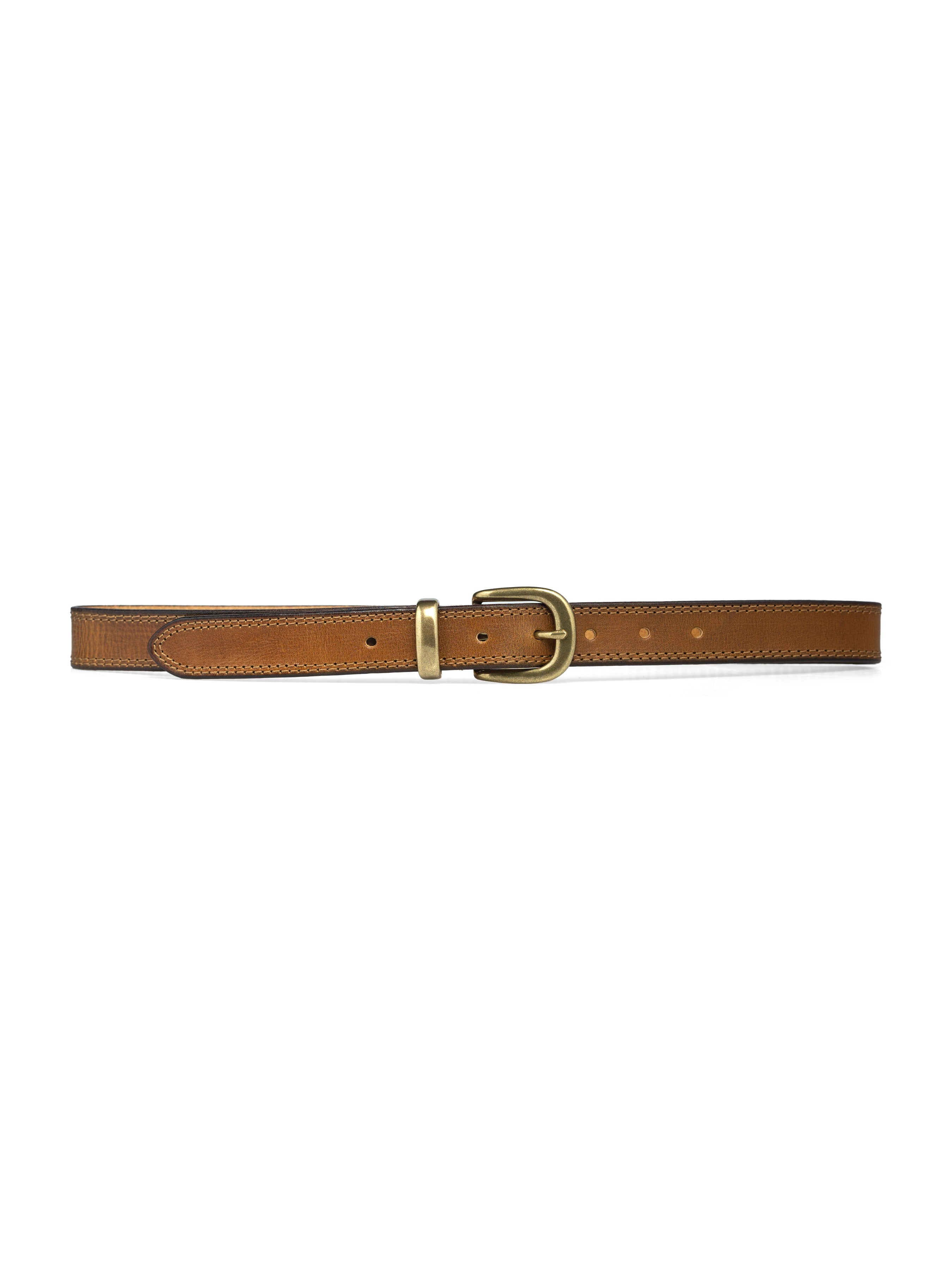 Leather Belt with Horseshoe Gold - Toned Buckle with Stitching - Zeve Shoes