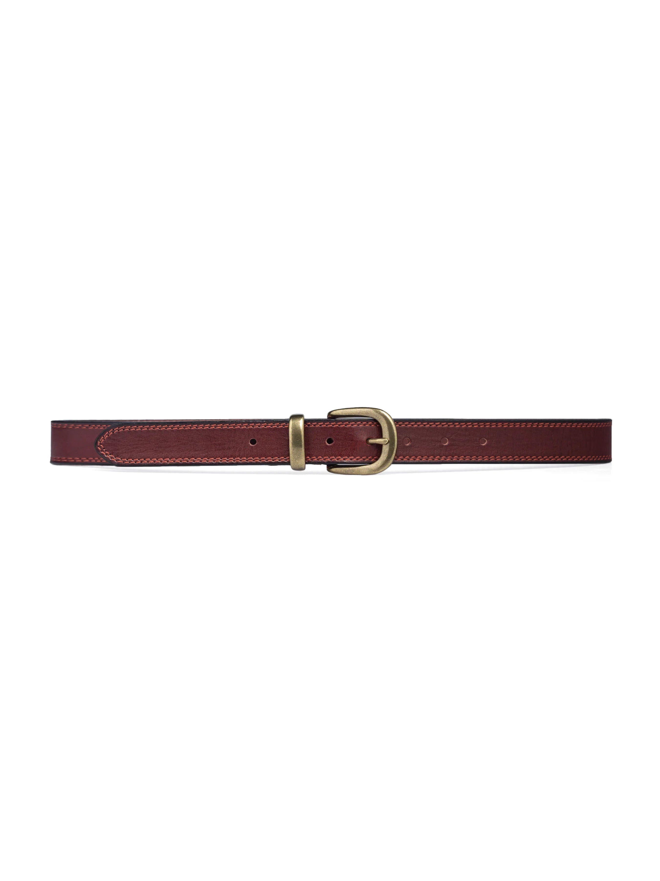 Leather Belt with Horseshoe Gold-toned Buckle with Stitching - Zeve Shoes