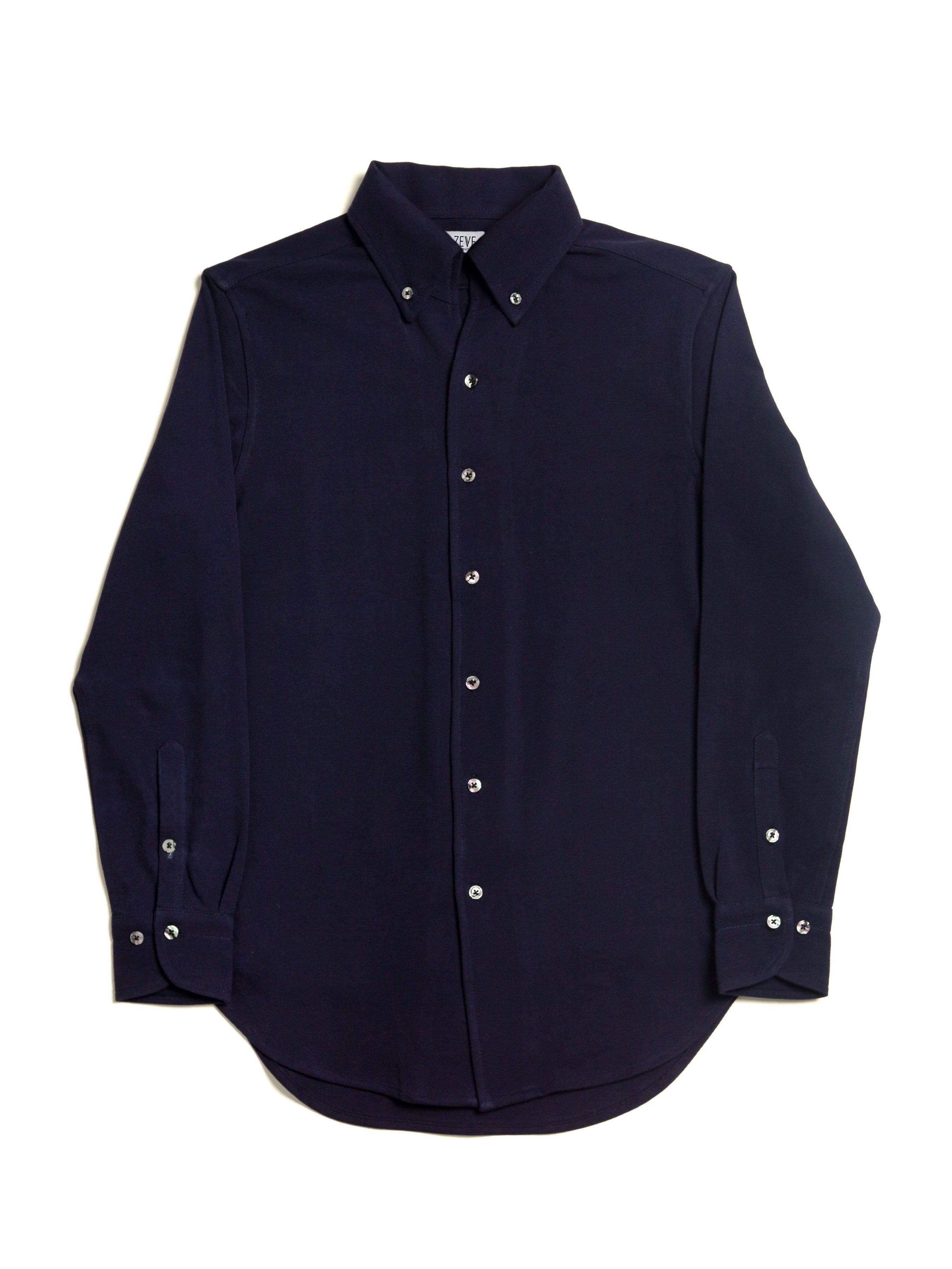 Long Sleeve Polo Shirt- Navy Blue Button Down - Zeve Shoes