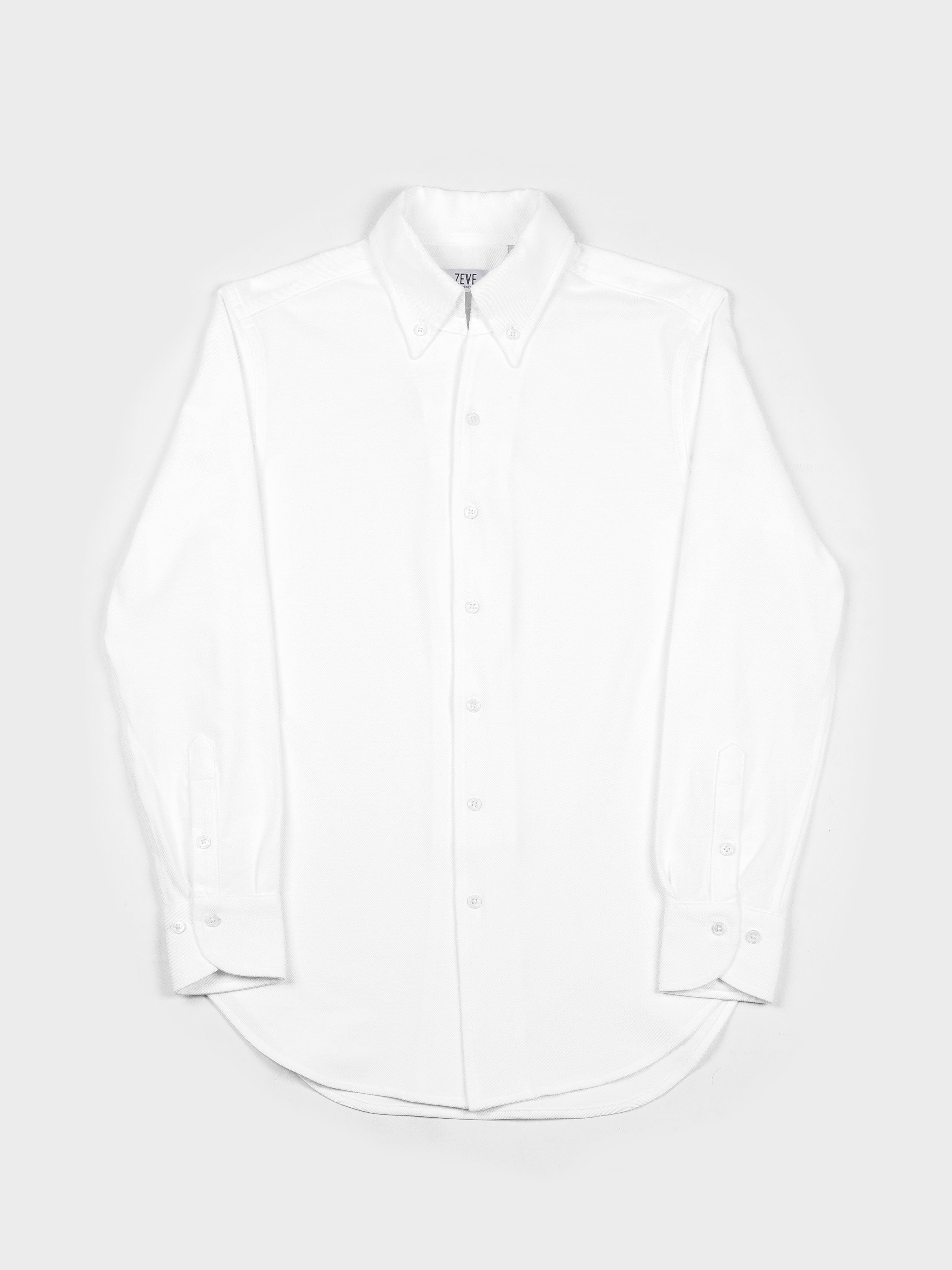 Long Sleeve Polo Shirt - White Button Down - Zeve Shoes