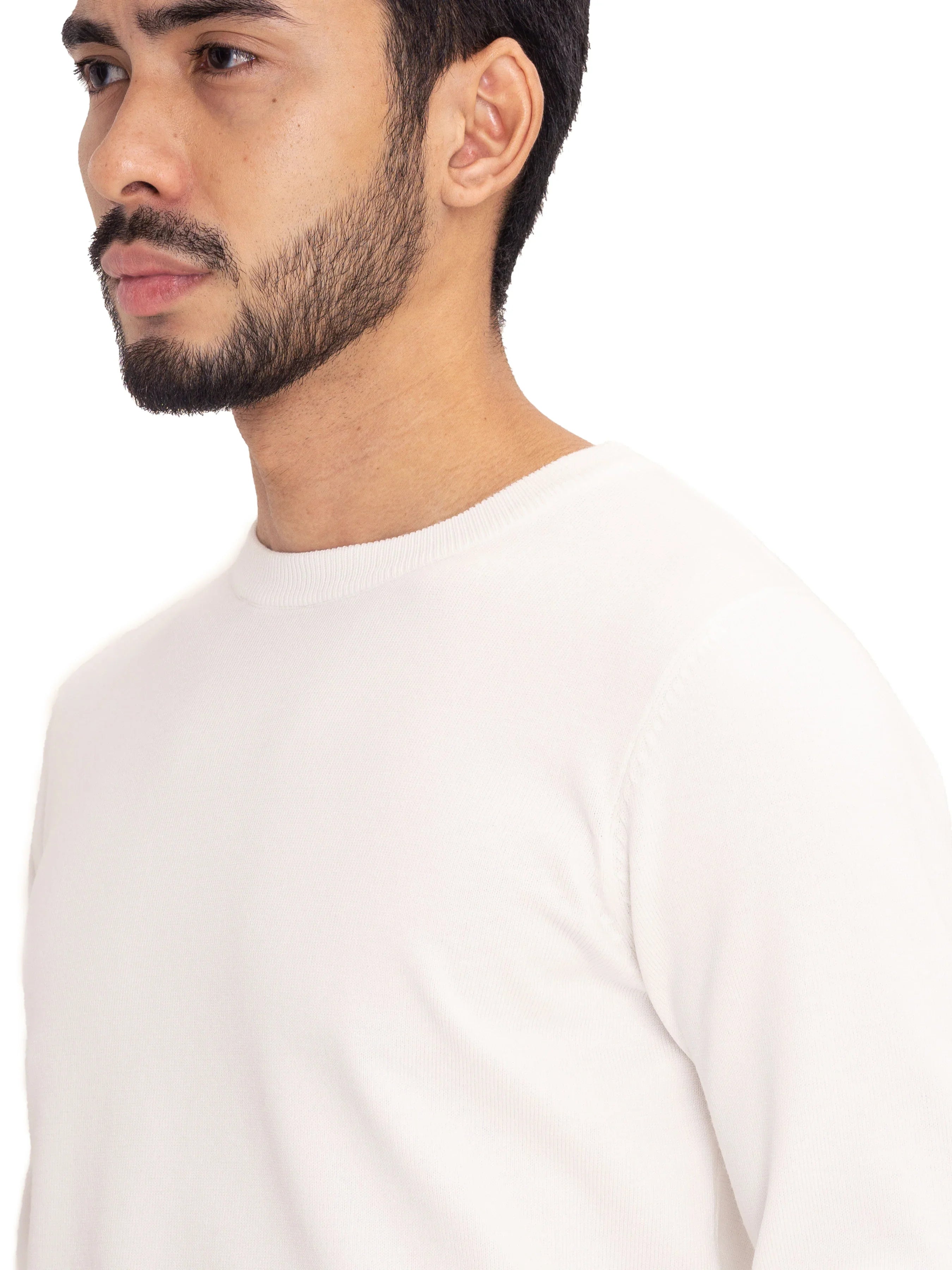 Long Sleeve Crew Neck Sweater - White - Zeve Shoes