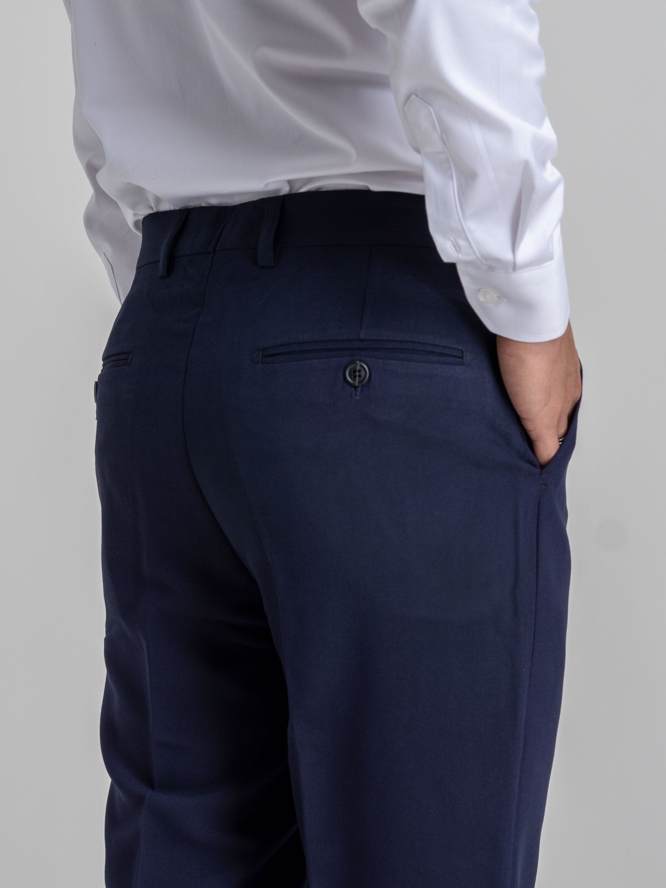 Trousers With Belt Loop - Navy Blue Plain (Stretchable) - Zeve Shoes