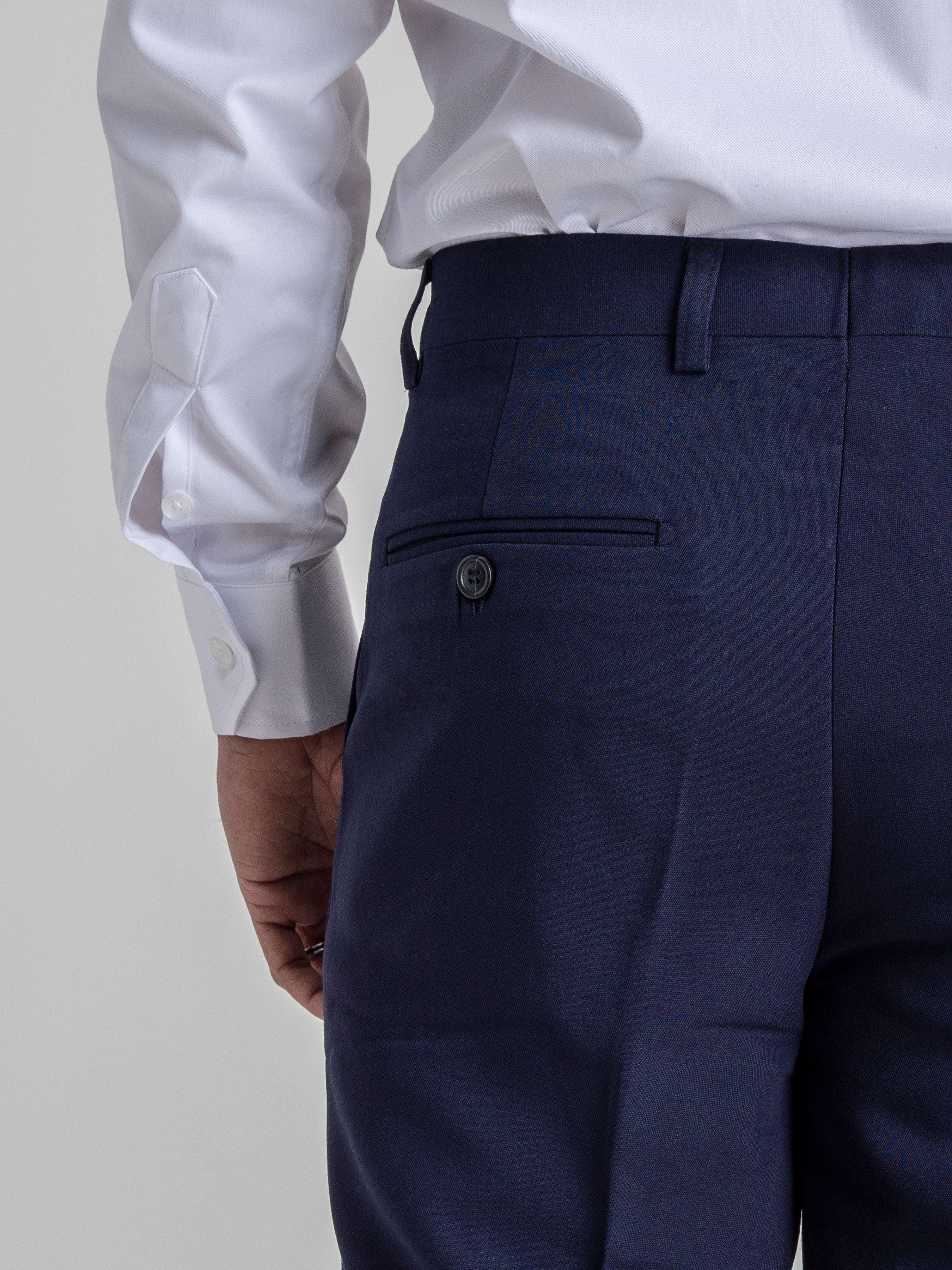 Trousers With Belt Loop - Navy Blue Plain (Stretchable) - Zeve Shoes