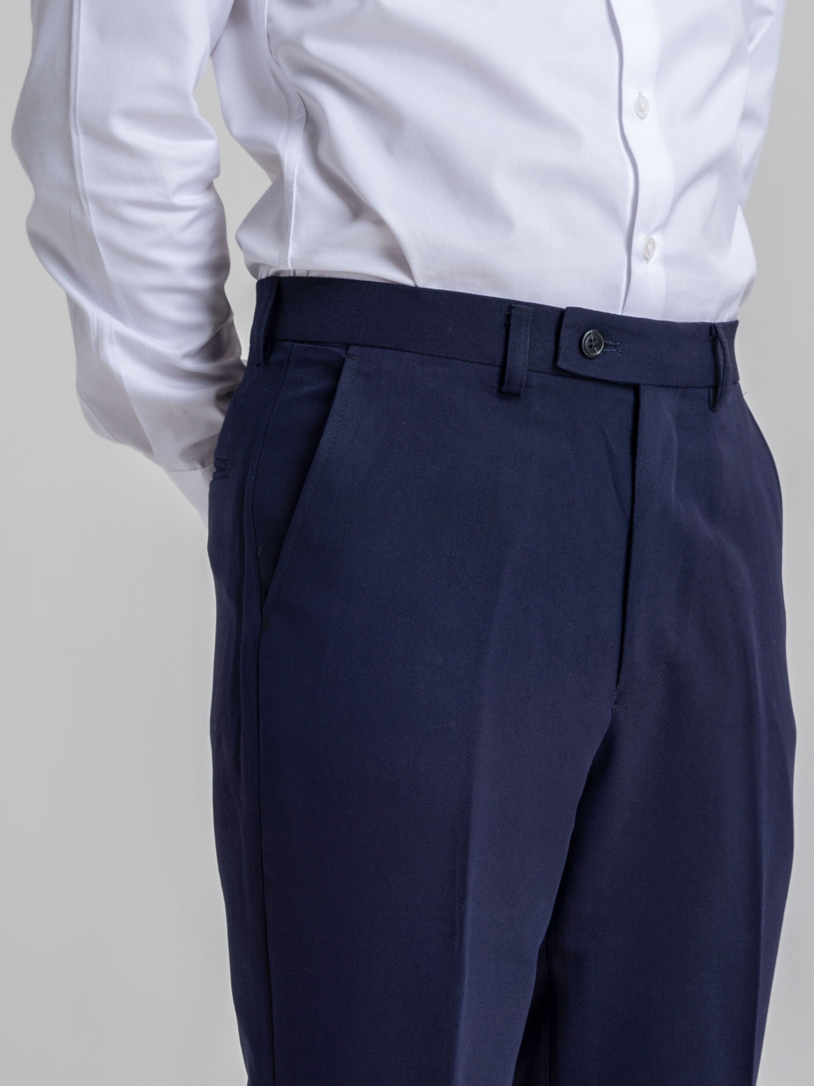 Trousers With Belt Loop - Navy Blue Plain (Stretchable) - Zeve Shoes