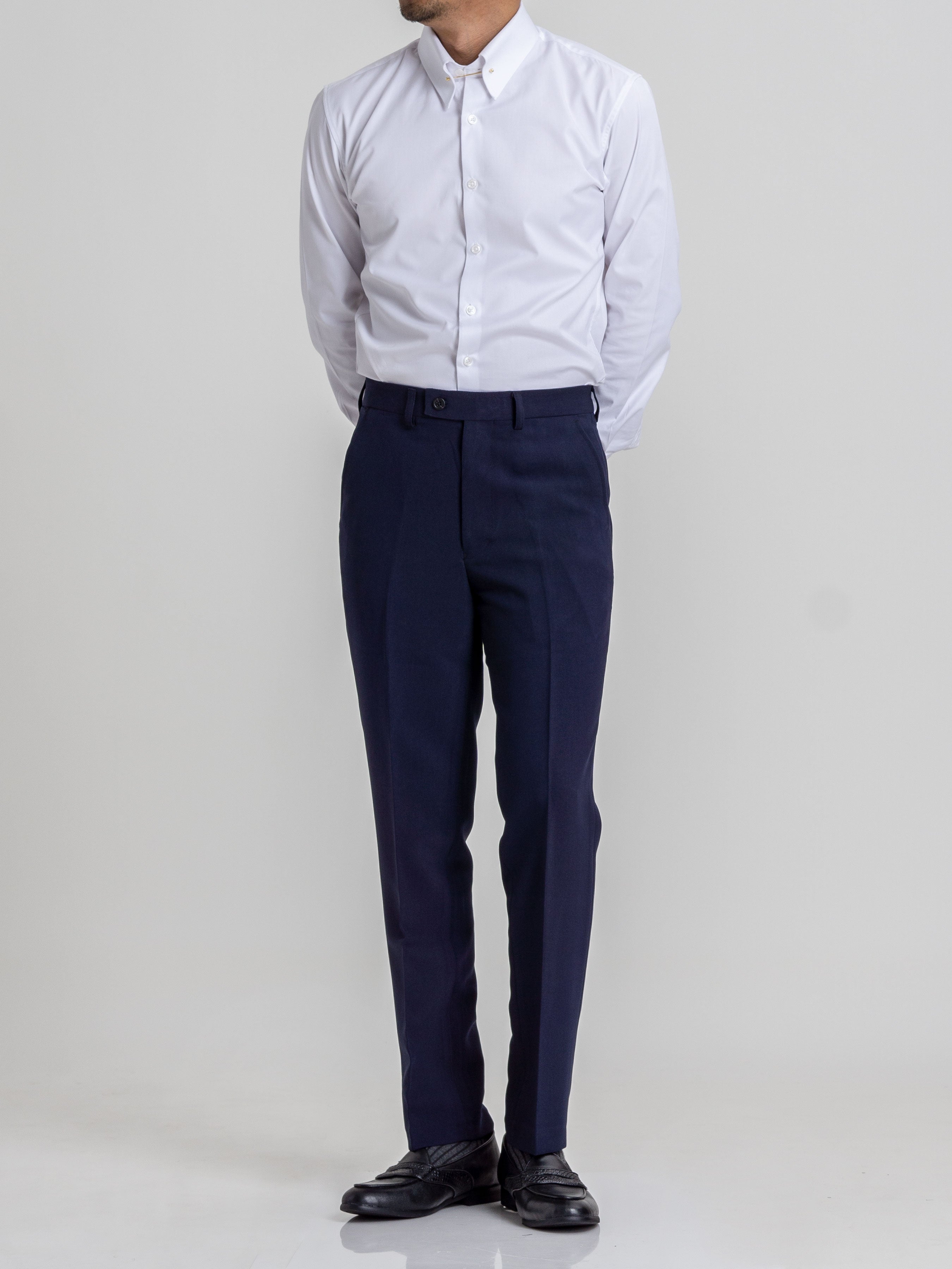 Trousers With Belt Loop - Navy Blue Plain (Stretchable) - Zeve Shoes