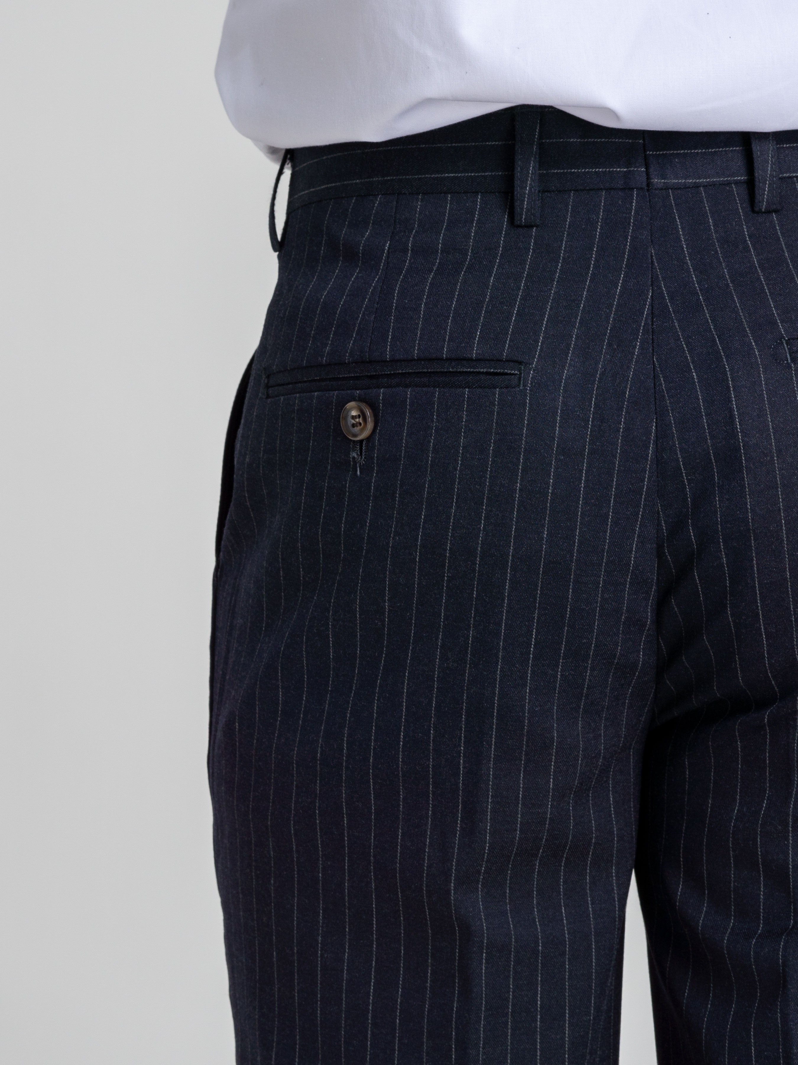 Trousers With Belt Loop - Navy Blue Stripes (Stretchable) - Zeve Shoes