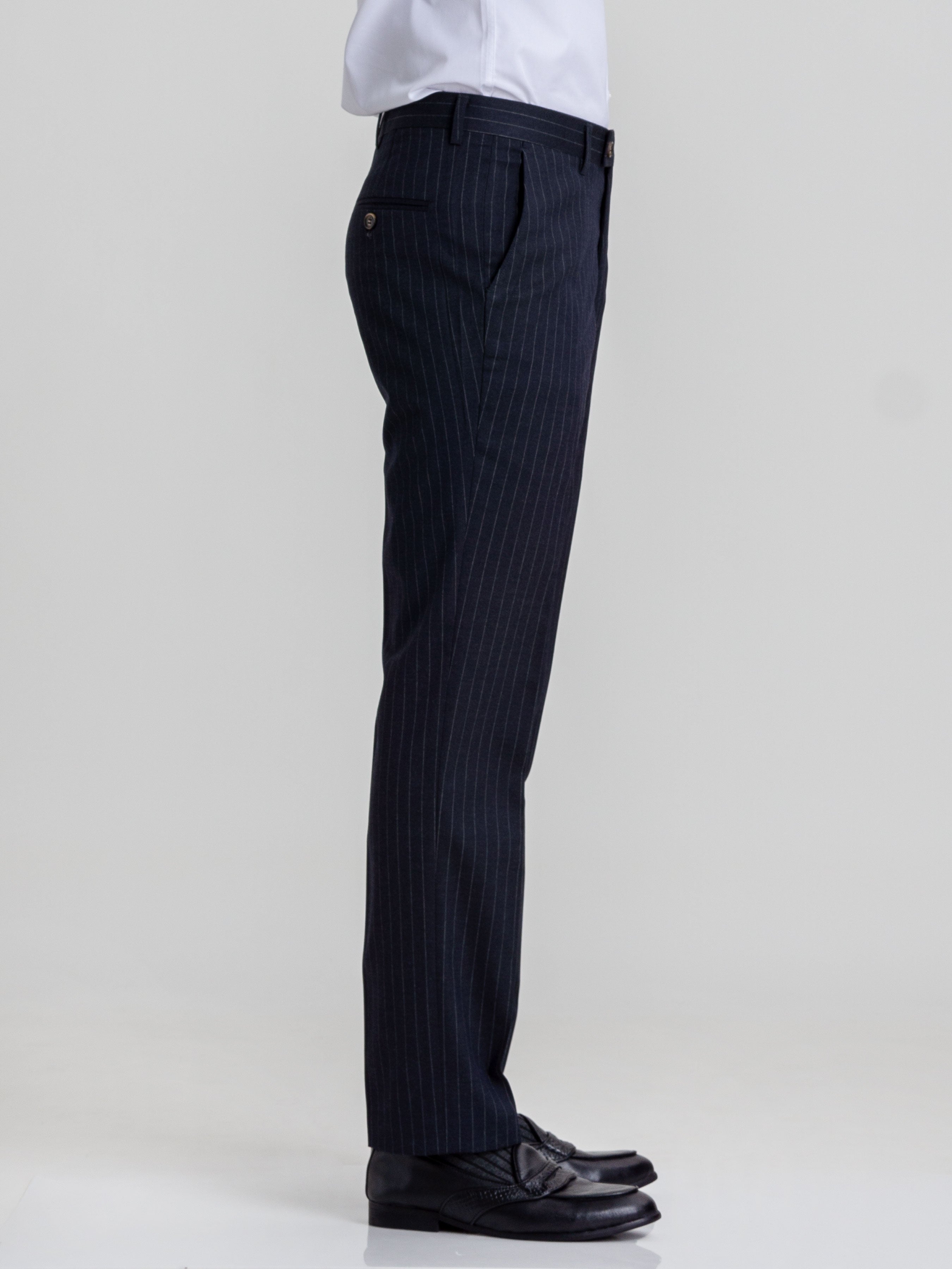 Trousers With Belt Loop - Navy Blue Stripes (Stretchable) - Zeve Shoes