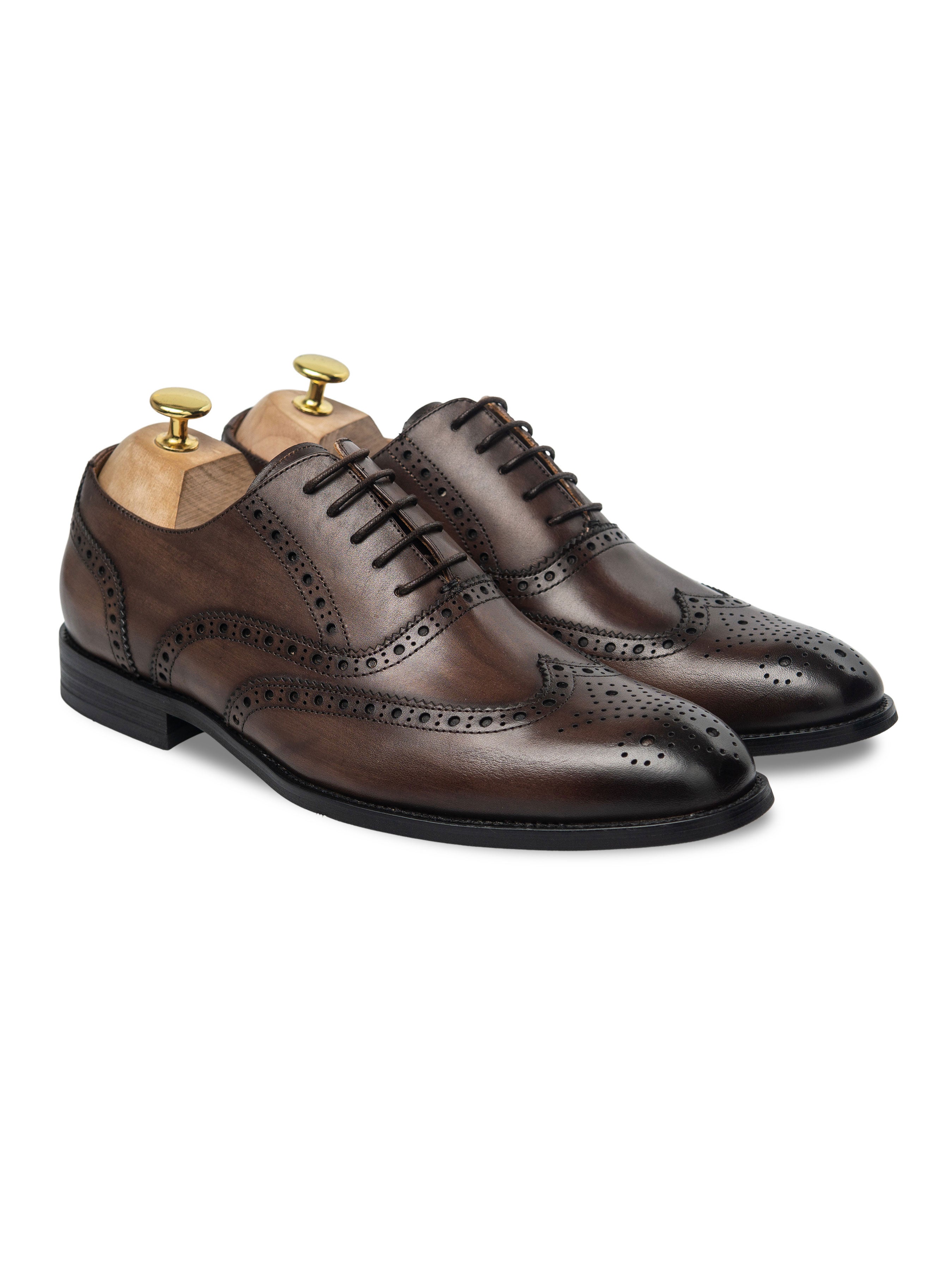 Oxford Brogue Wingtip - Dark Brown Lace Up (Hand Painted Patina) - Zeve Shoes
