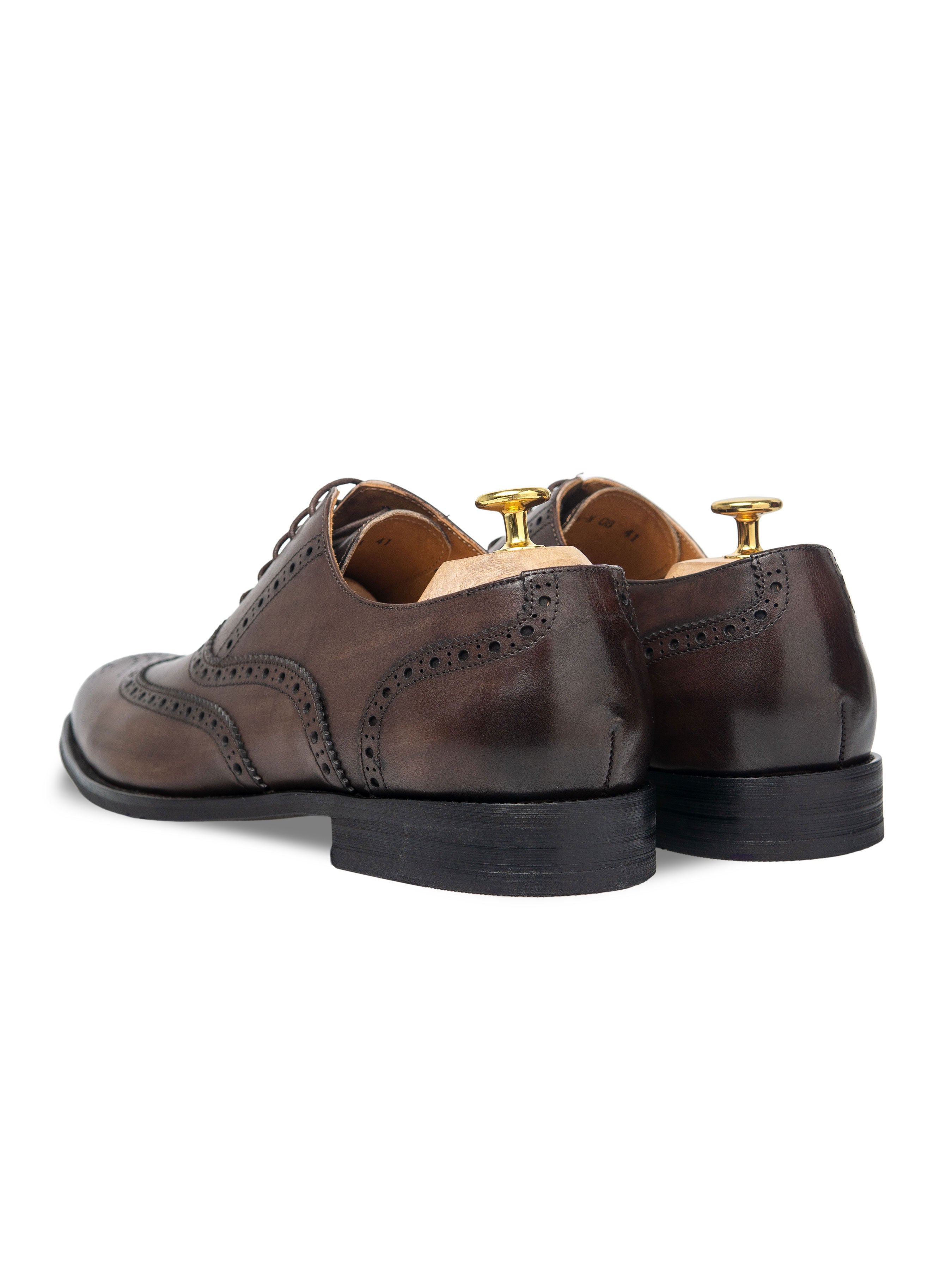 Oxford Brogue Wingtip - Dark Brown Lace Up (Hand Painted Patina) - Zeve Shoes