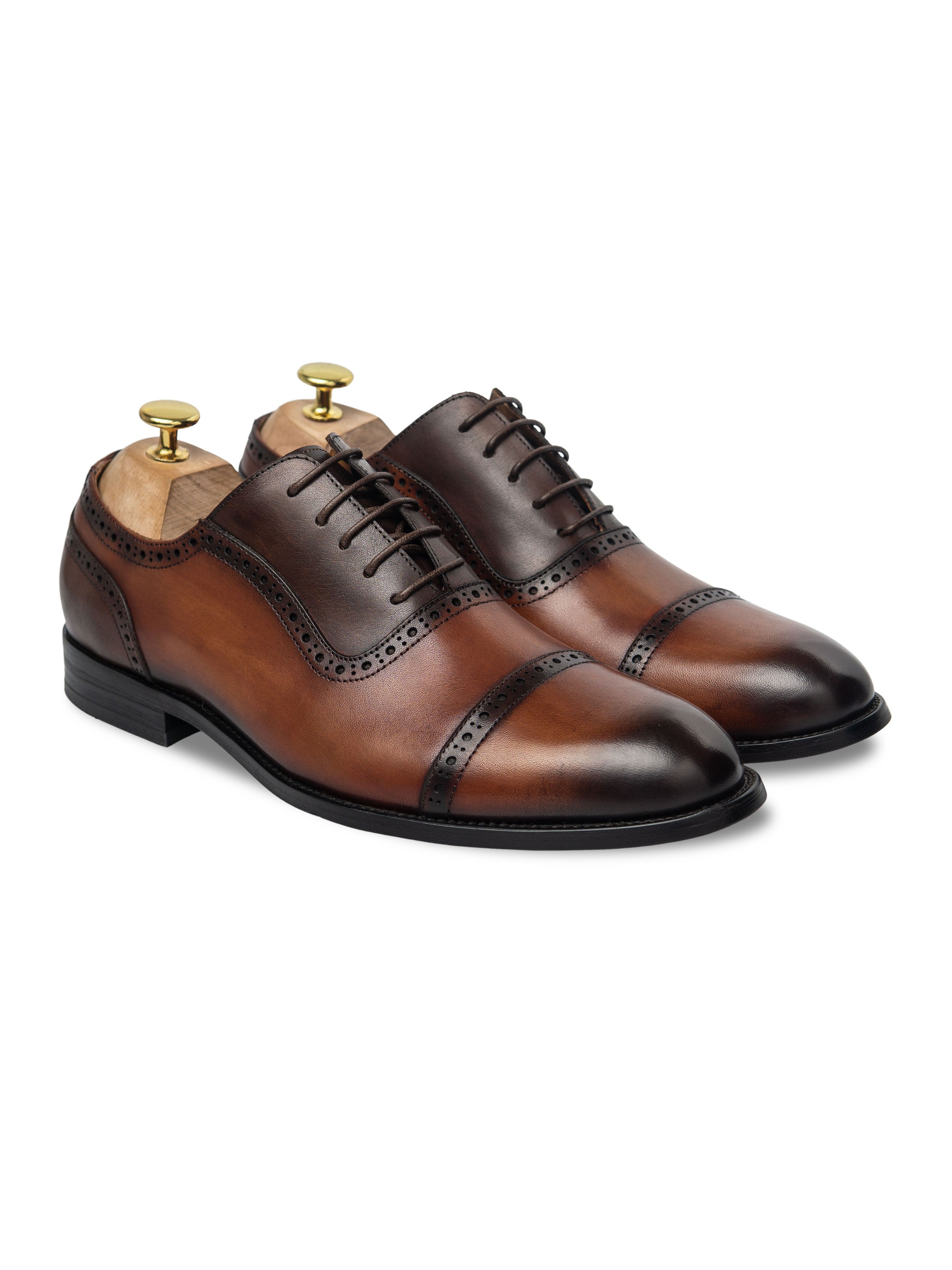 Oxford Cap Toe Adelaide - Duo-Tone Cognac Tan Lace Up (Hand Painted Patina) - Zeve Shoes