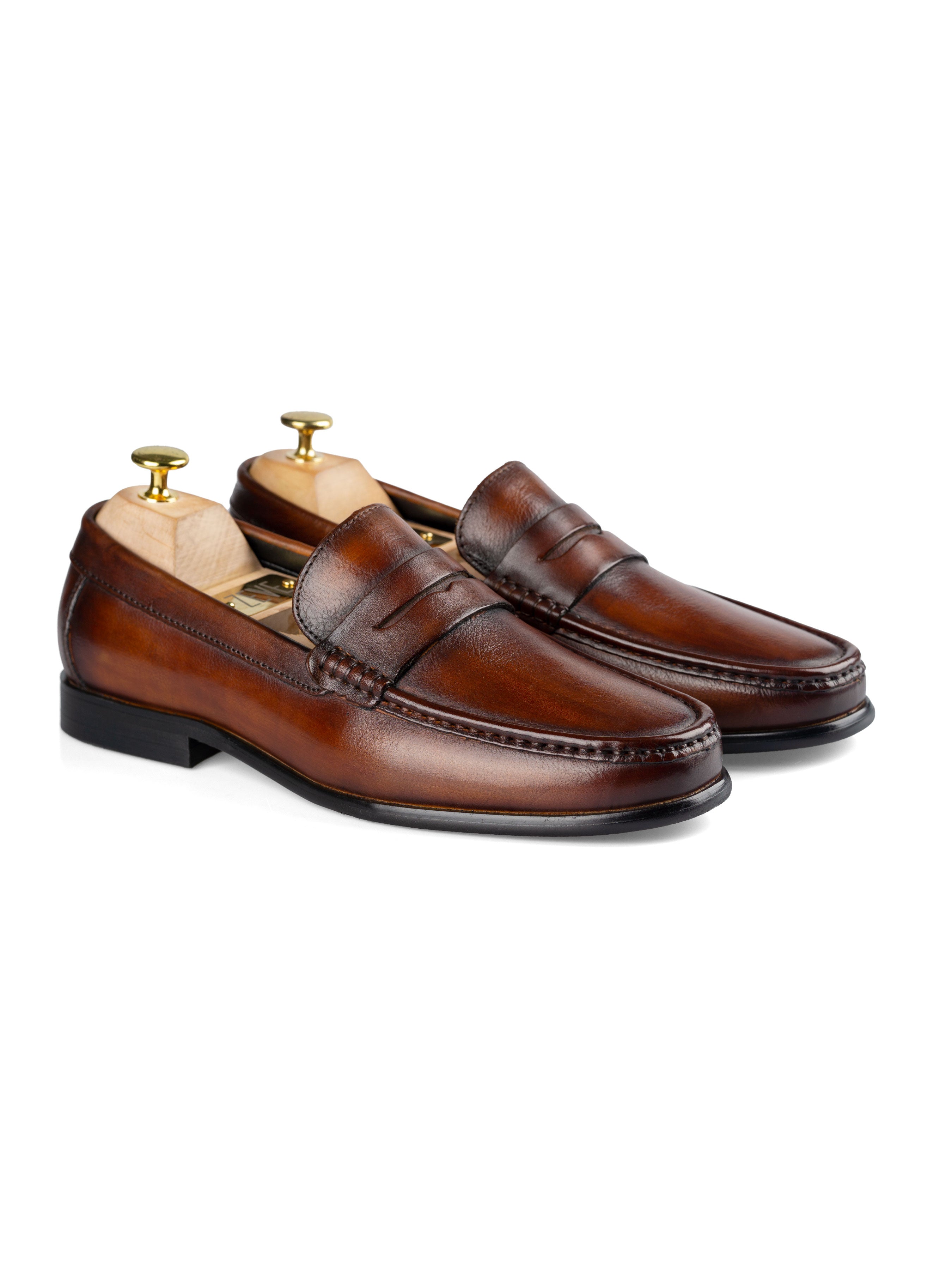 Penny Moccasin Loafer - Cognac Tan (Hand Painted Patina) - Zeve Shoes