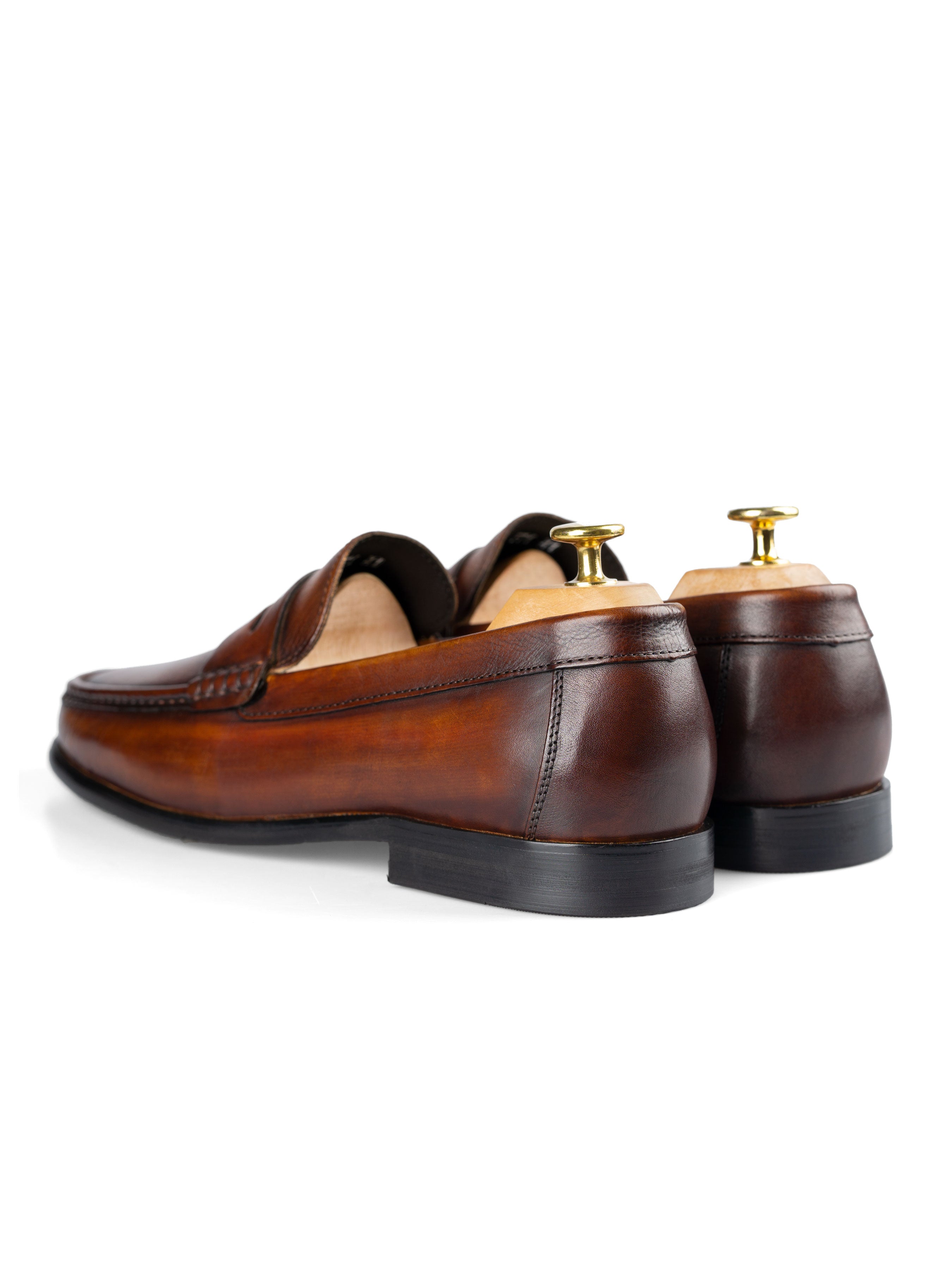 Penny Moccasin Loafer - Cognac Tan (Hand Painted Patina) - Zeve Shoes