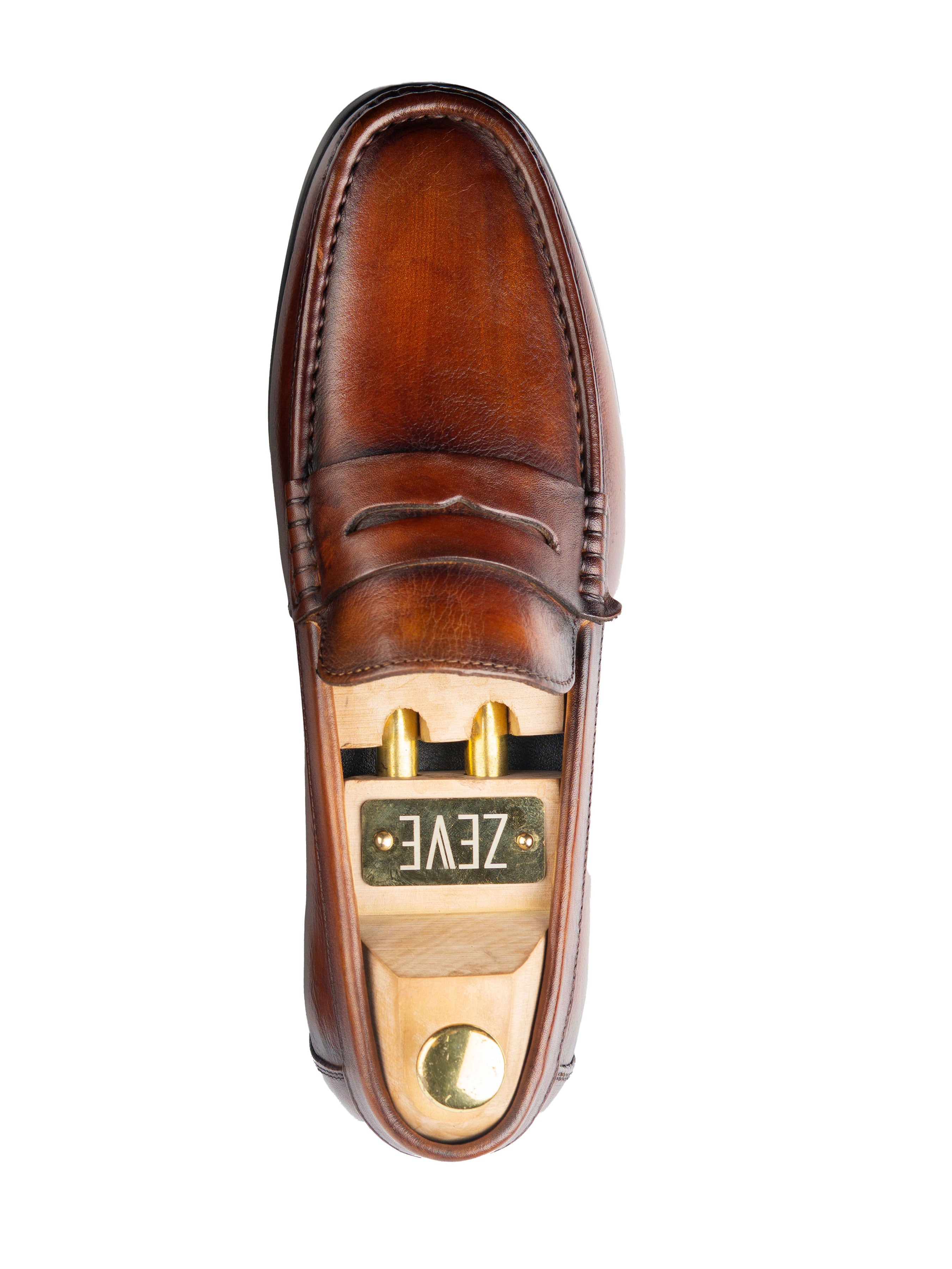 Penny Moccasin Loafer - Cognac Tan (Hand Painted Patina) - Zeve Shoes