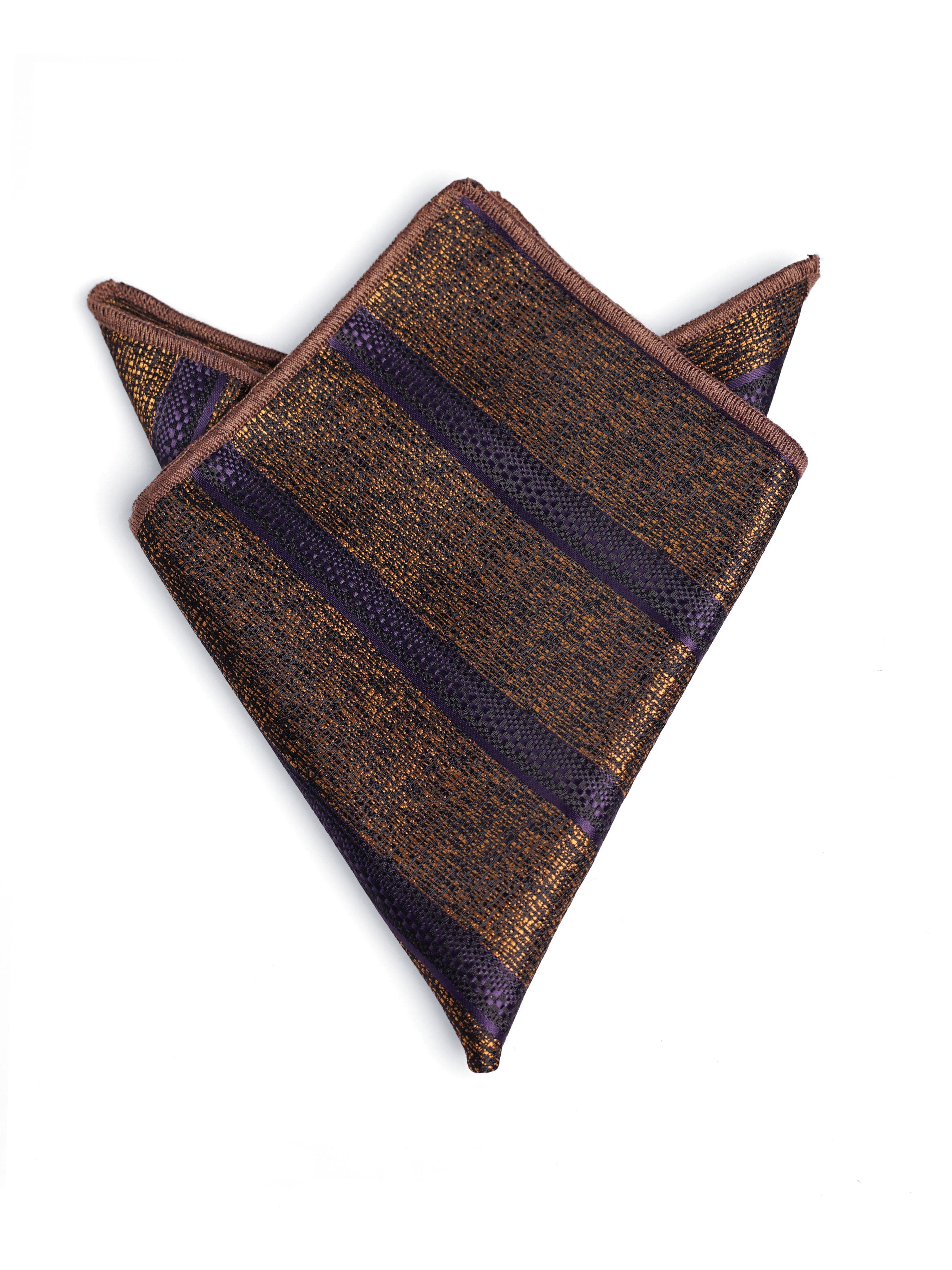 Stripe Pocket Square - Bronze with Space Blue - Zeve Shoes