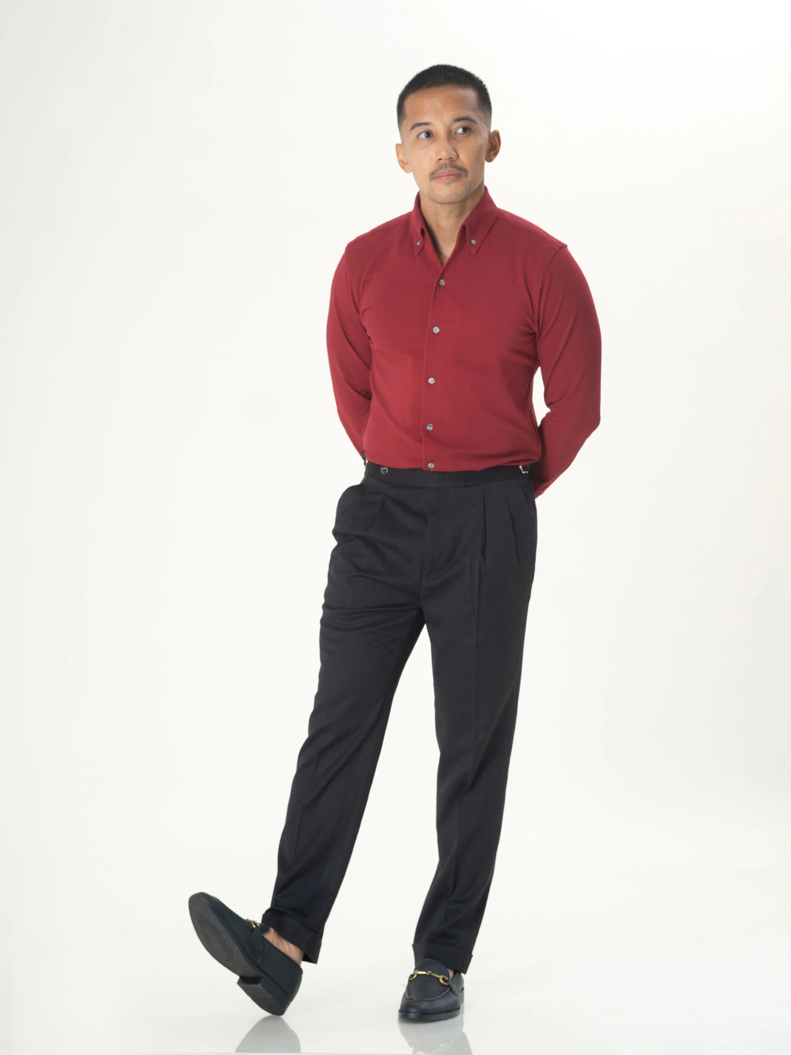 Long Sleeve Polo Shirt - Red Burgundy Button Down - Zeve Shoes
