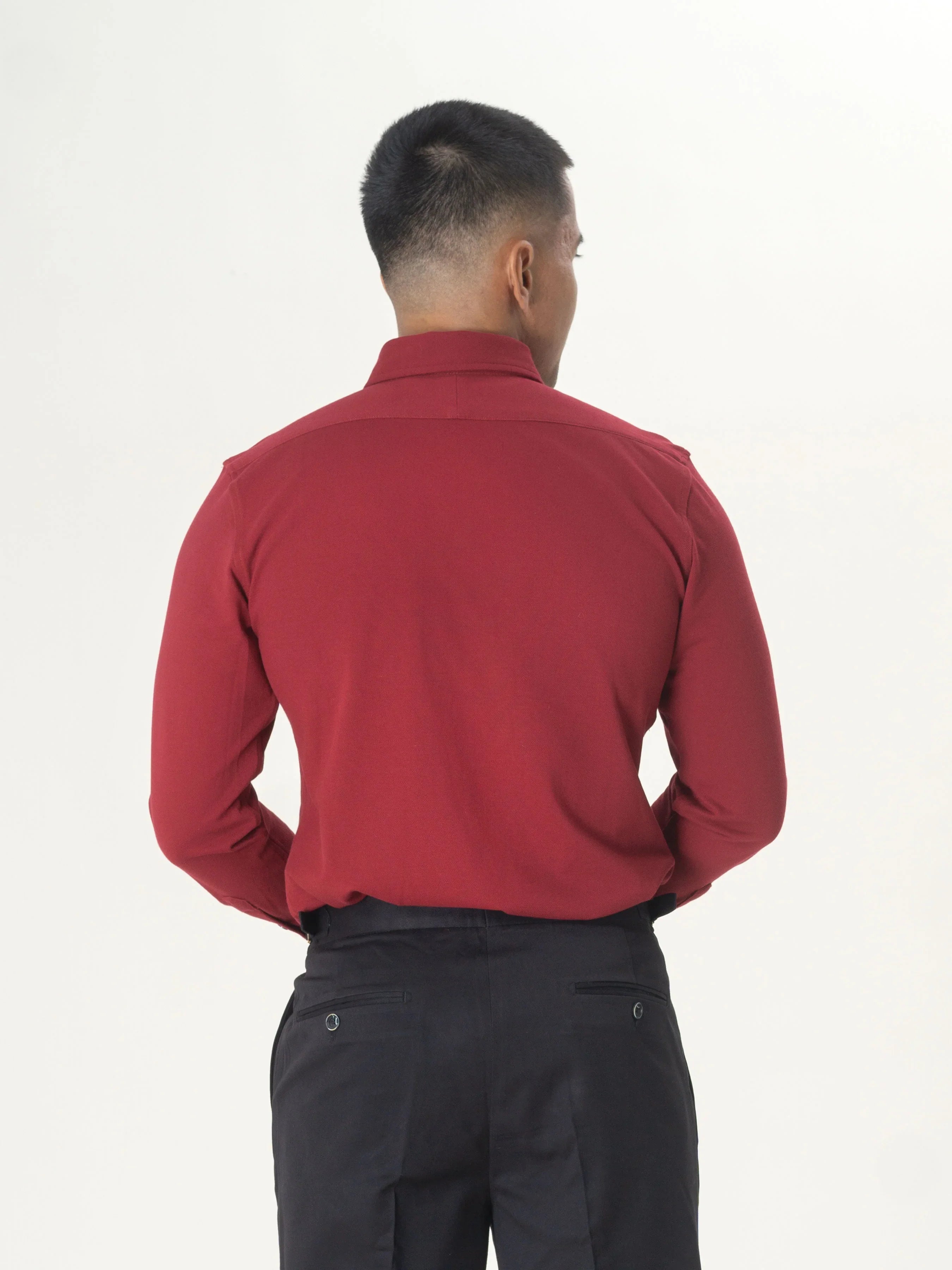 Long Sleeve Polo Shirt - Red Burgundy Button Down - Zeve Shoes